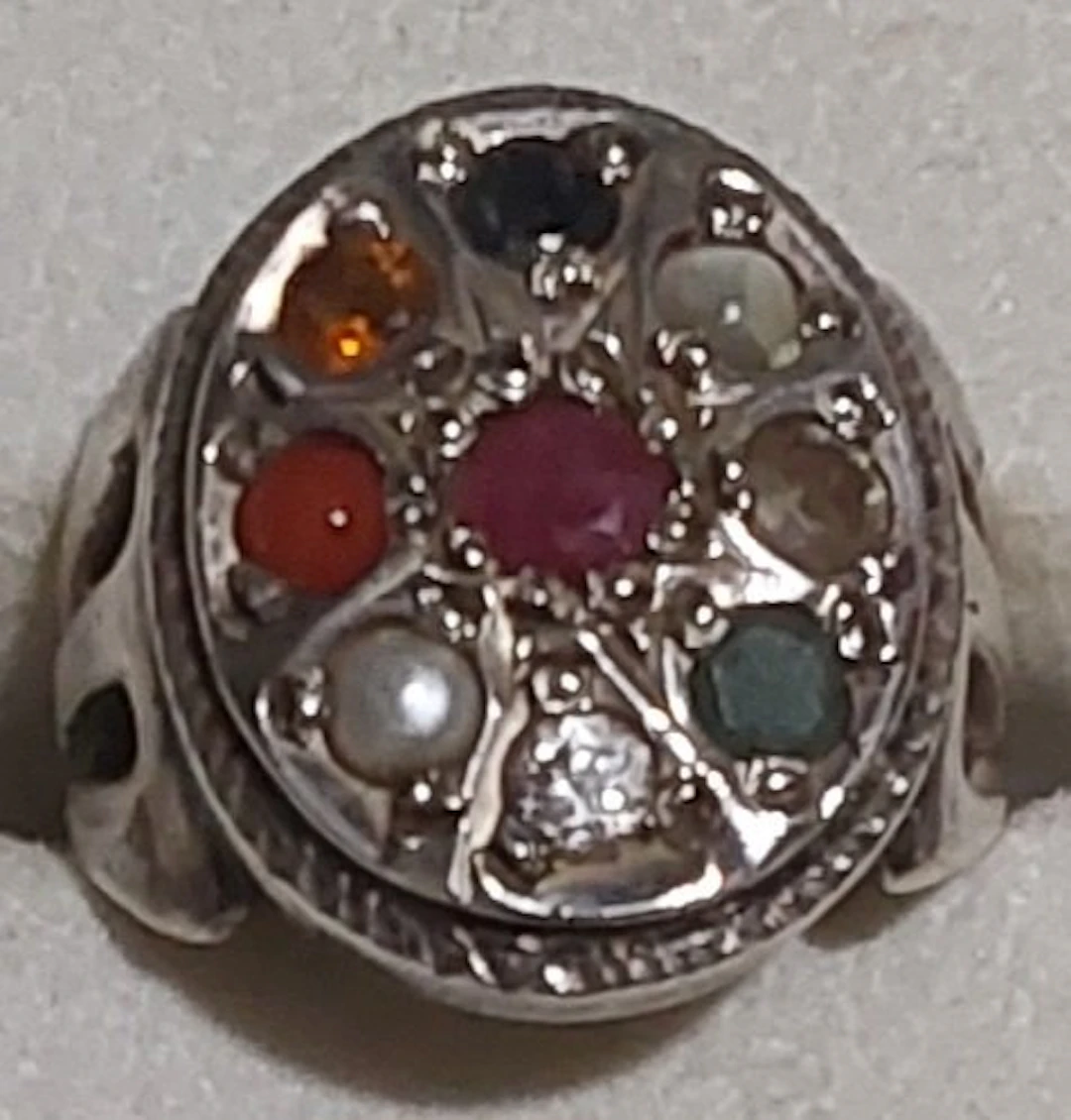 Navaratna / nine-gem ring - Silver - India - 1960