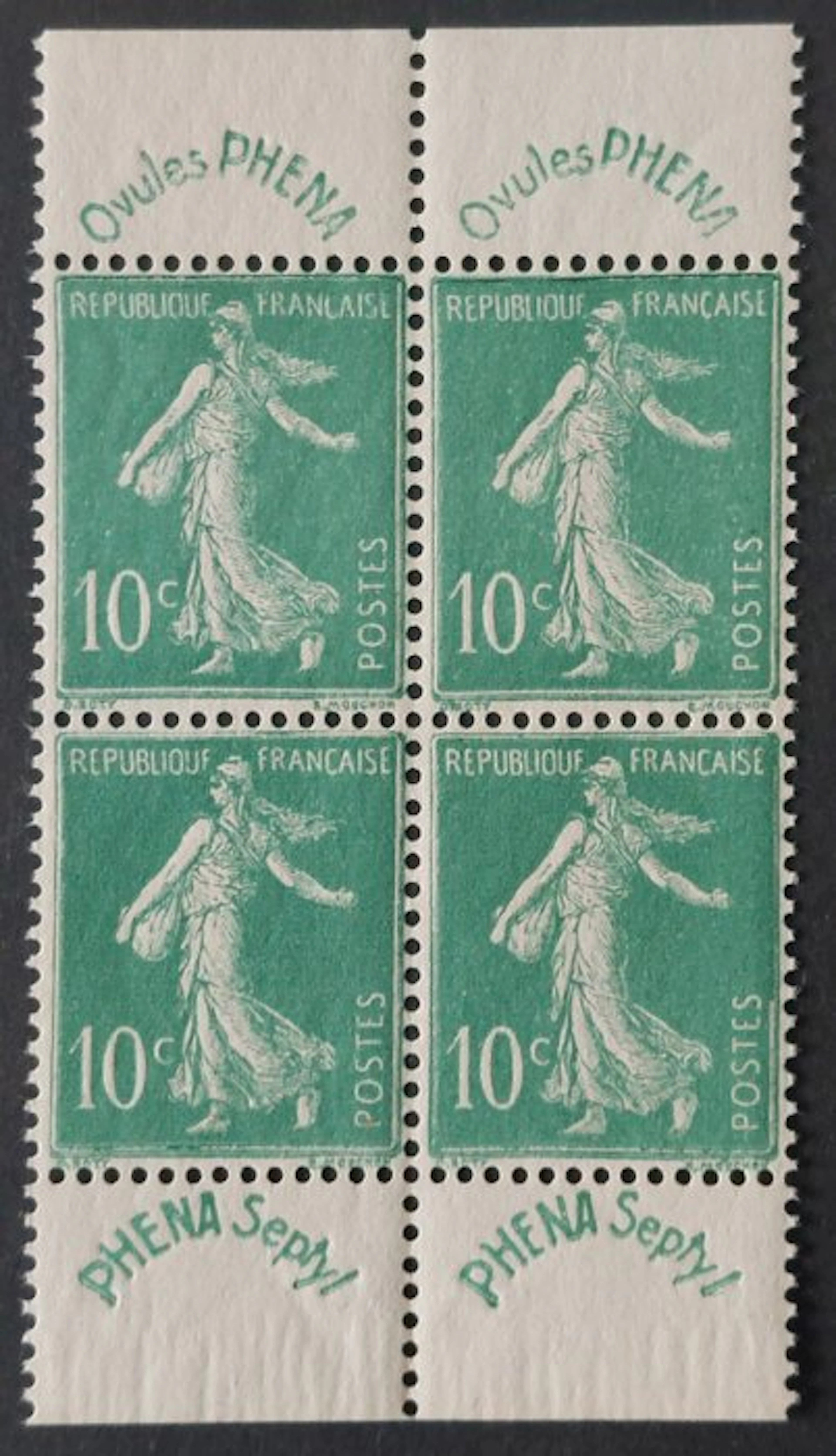 France 1924/26 - Phéna, The Sower, 10c green, block of 4 mint - Yvert 188
