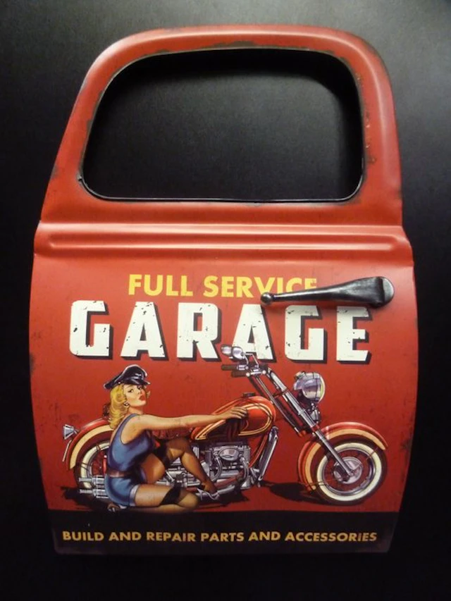 Sign - Service Garage 3-D Car Door Tin Sign Pin Up Biker...