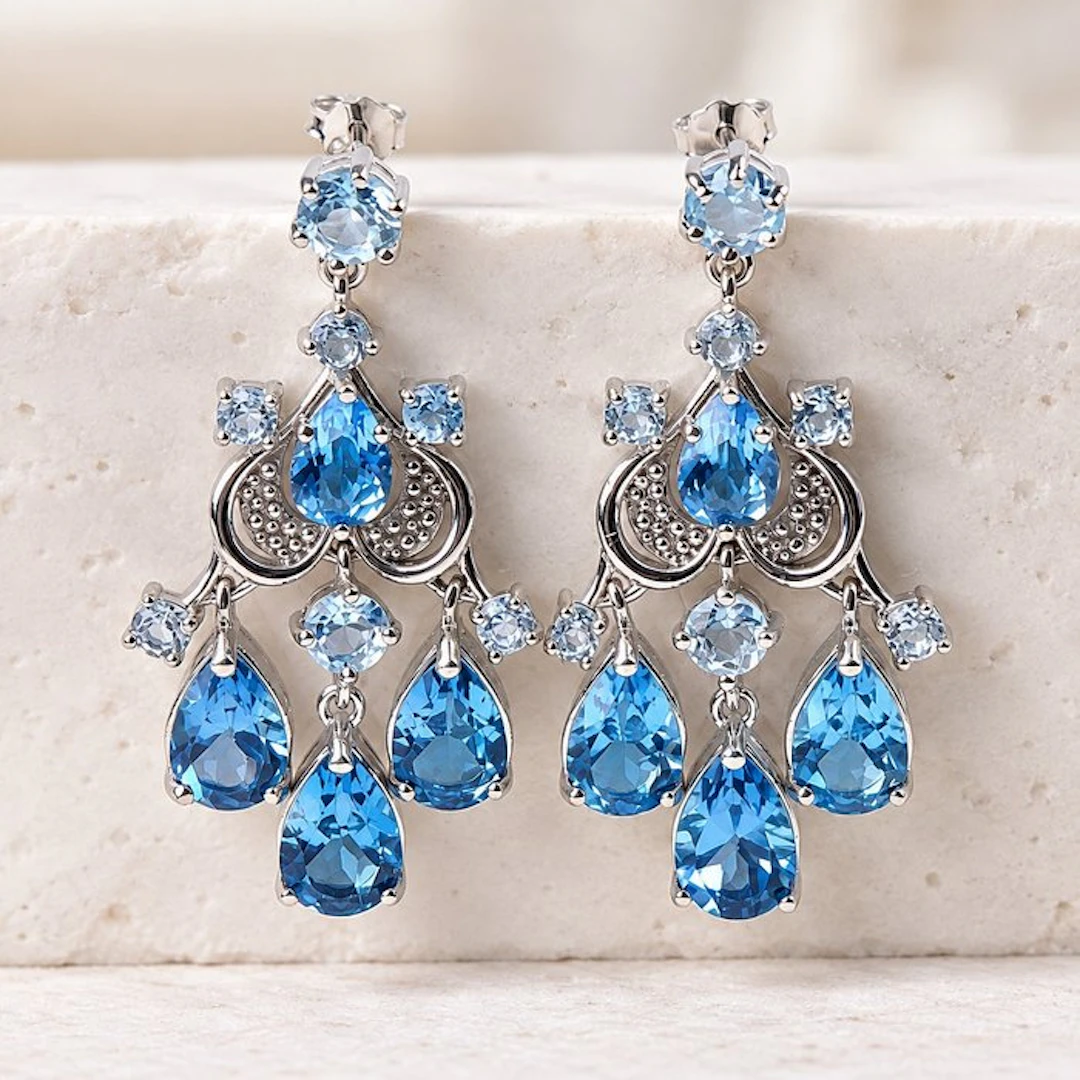 No reserve price - Earrings Silver - Topaz - Certified