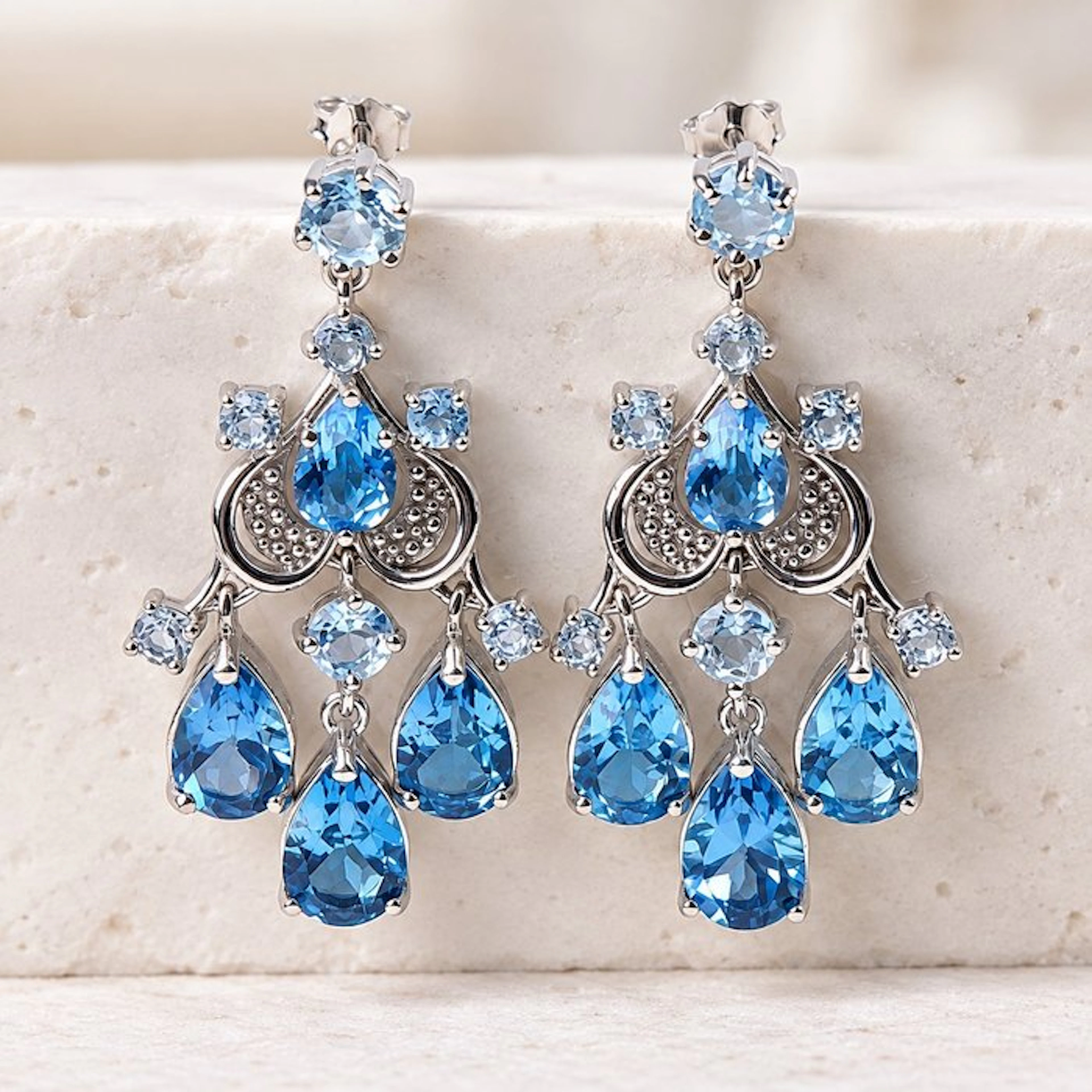No reserve price - Earrings Silver - Topaz - Certified