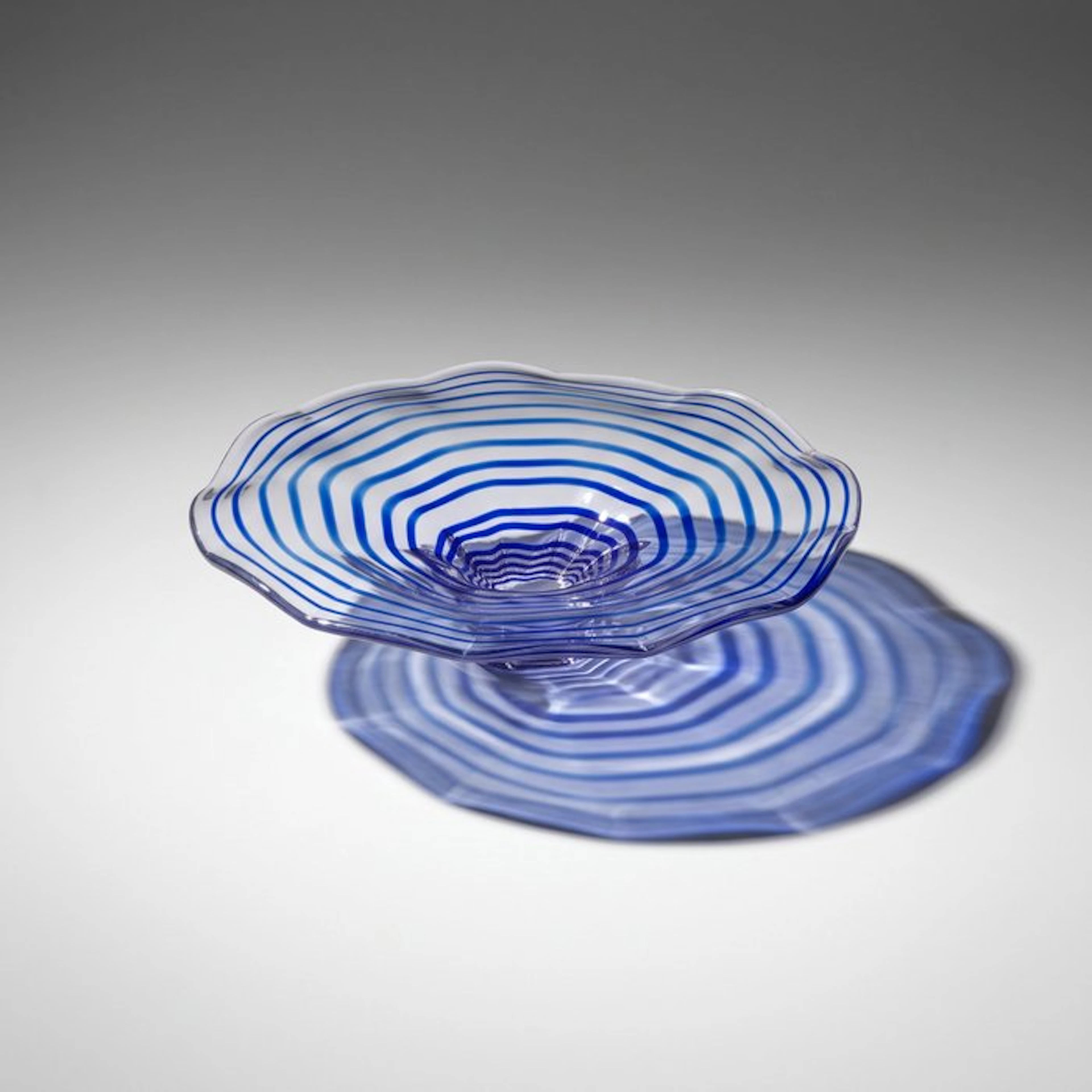 Platter - Cobalt blue striped • wavy rim on an organic...