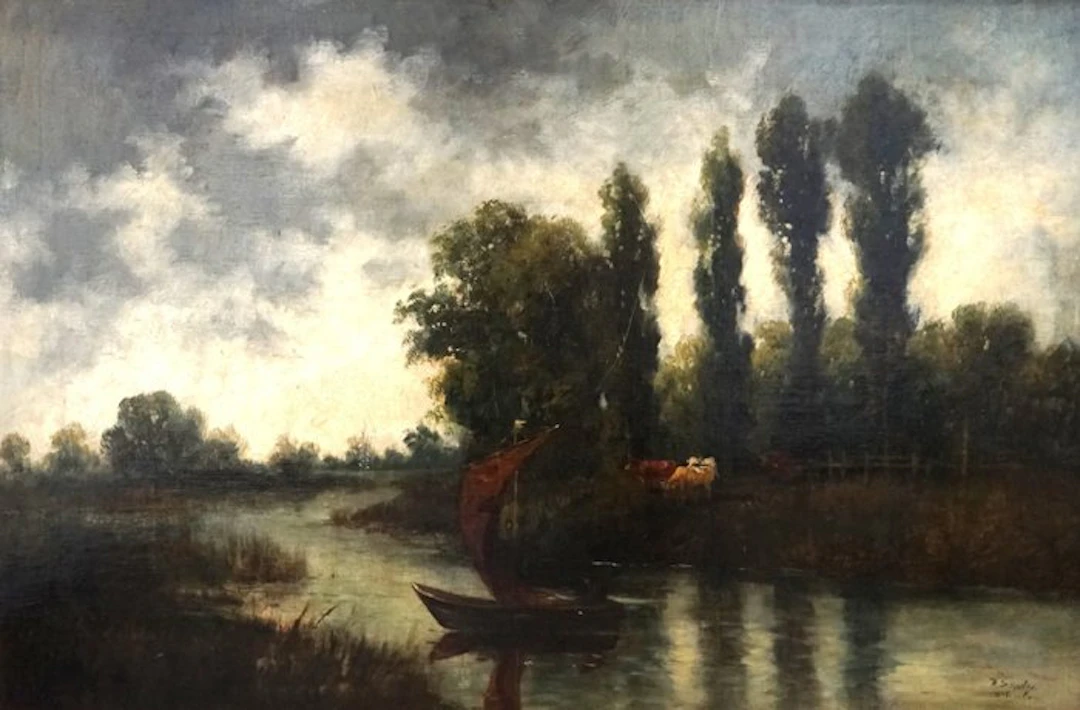 Robert Schultze (XIX-XX) - Kühe an der Tränke (Landschaft)