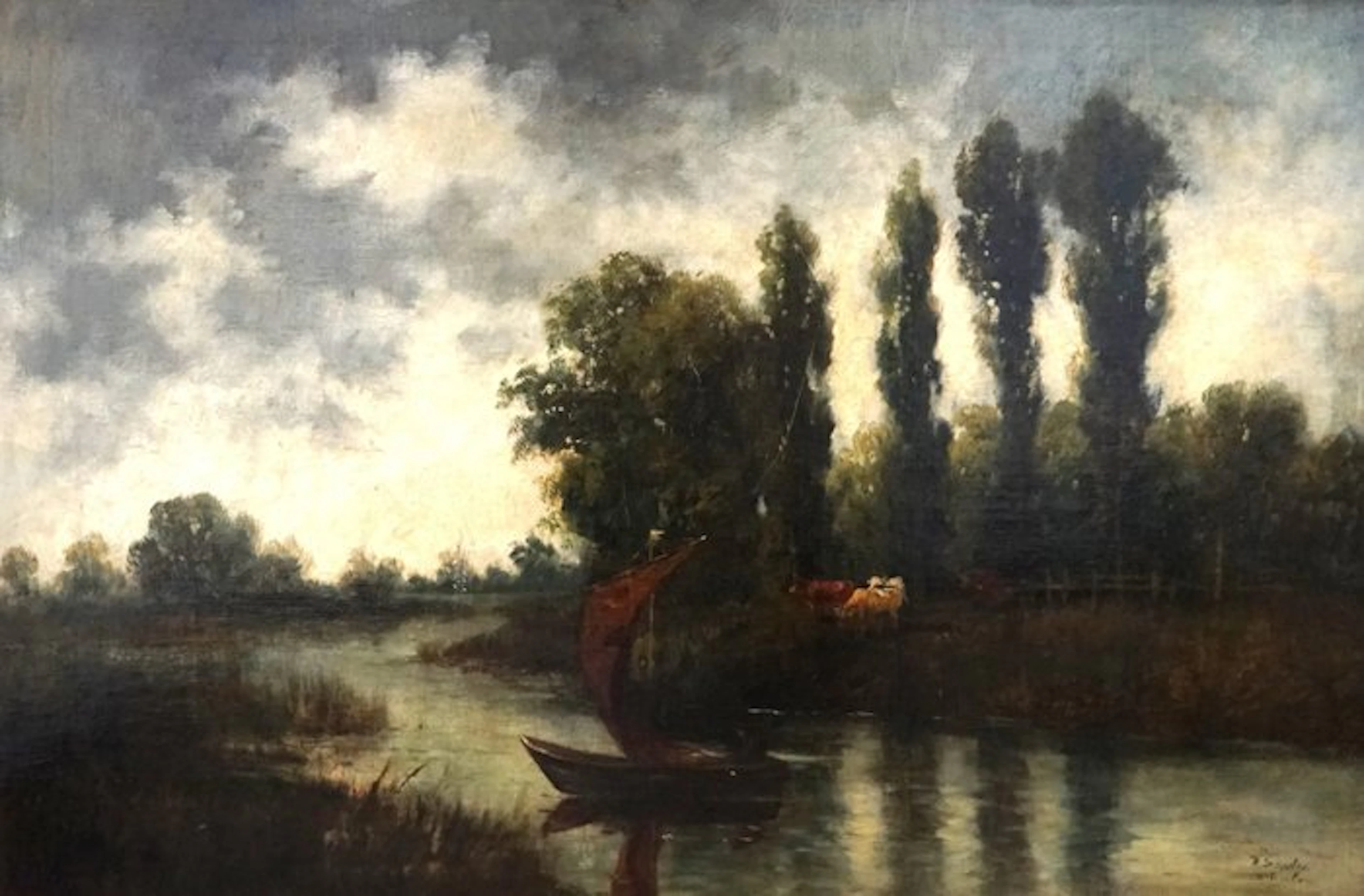 Robert Schultze (XIX-XX) - Kühe an der Tränke (Landschaft)