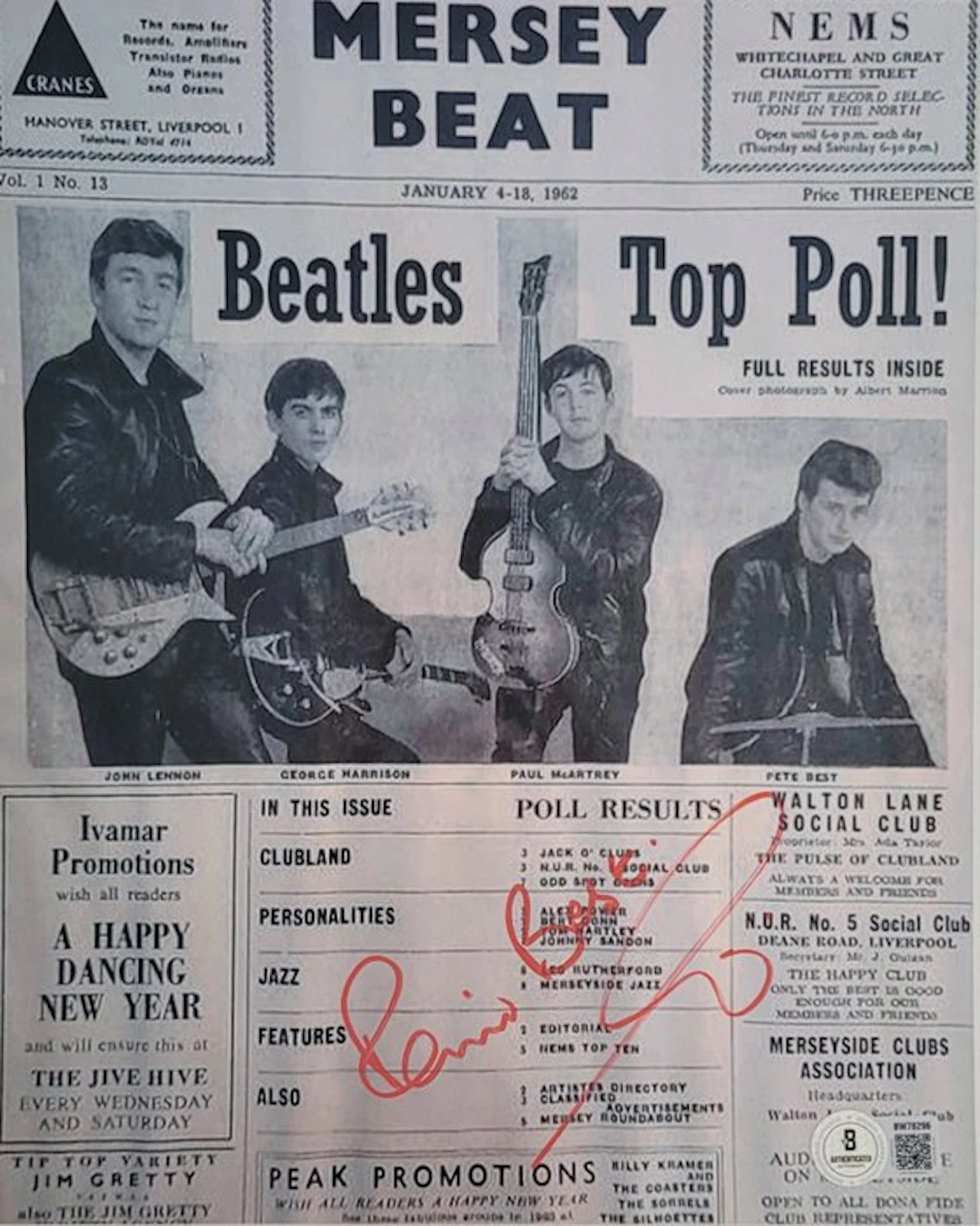 The Beatles - Pete Best - Photo Signed by Pete Best - Beckett COA
