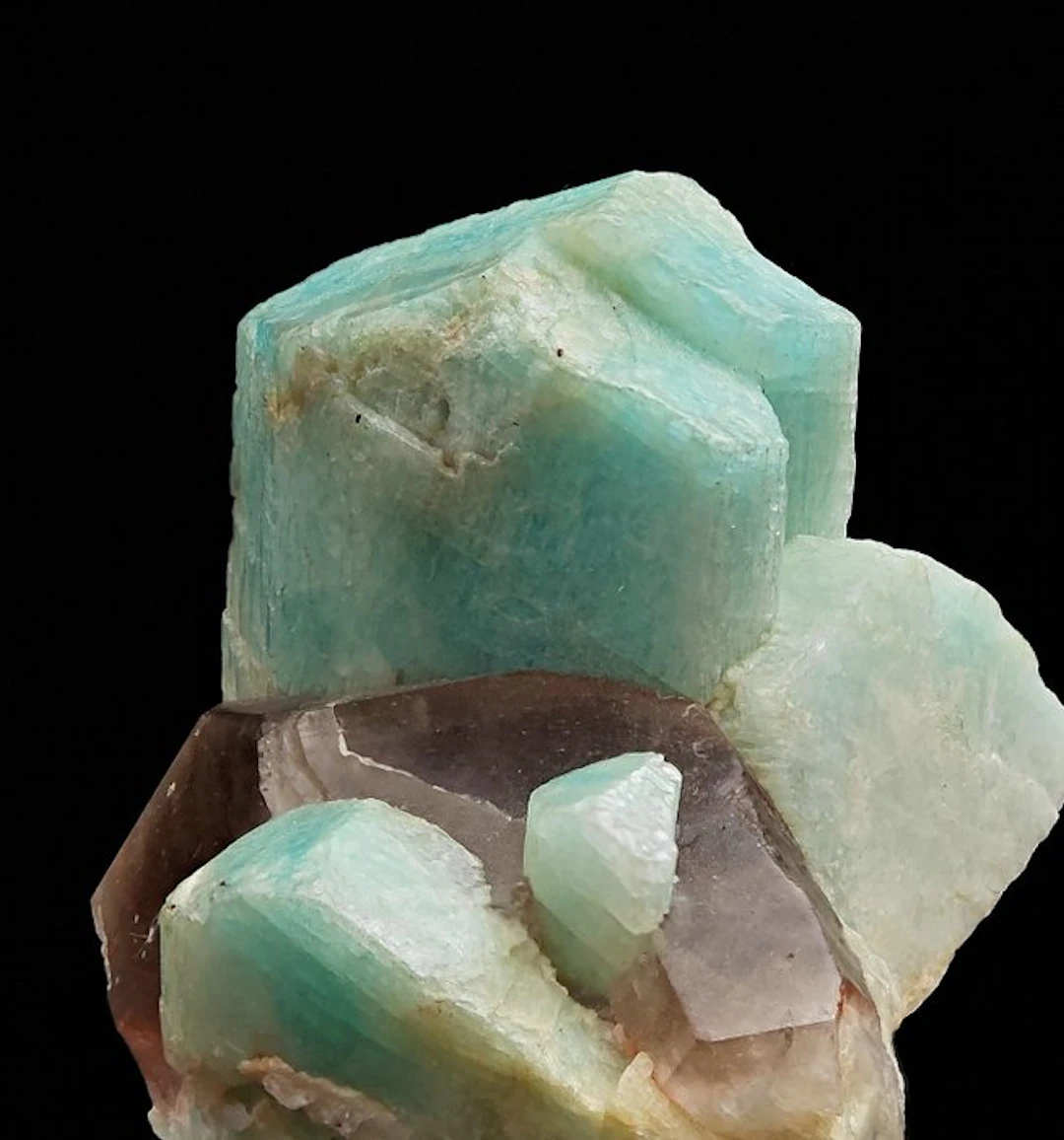 Rare blue amazonite with smoky quartz
