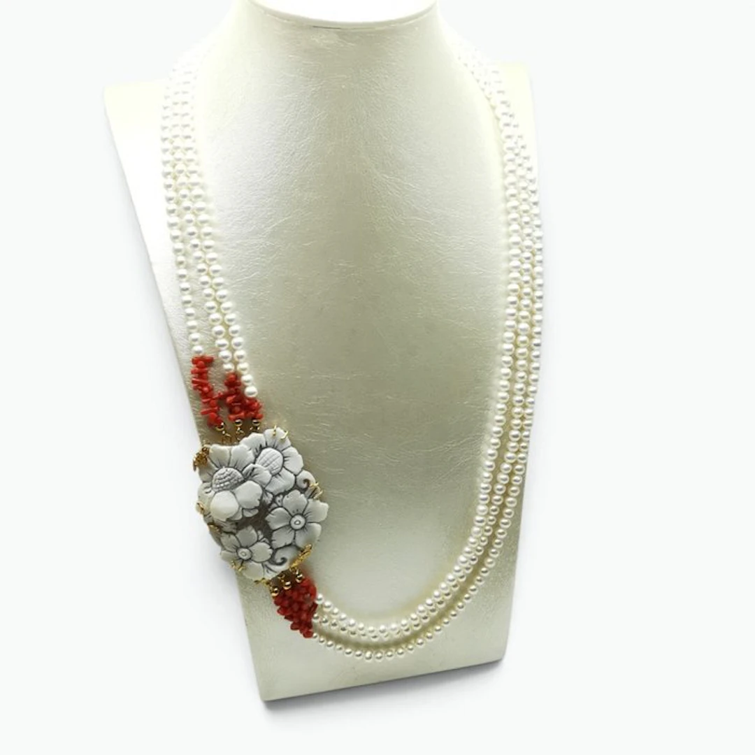Blood Coral - Sterling Silver 925 - Necklace - Italian craftsmanship