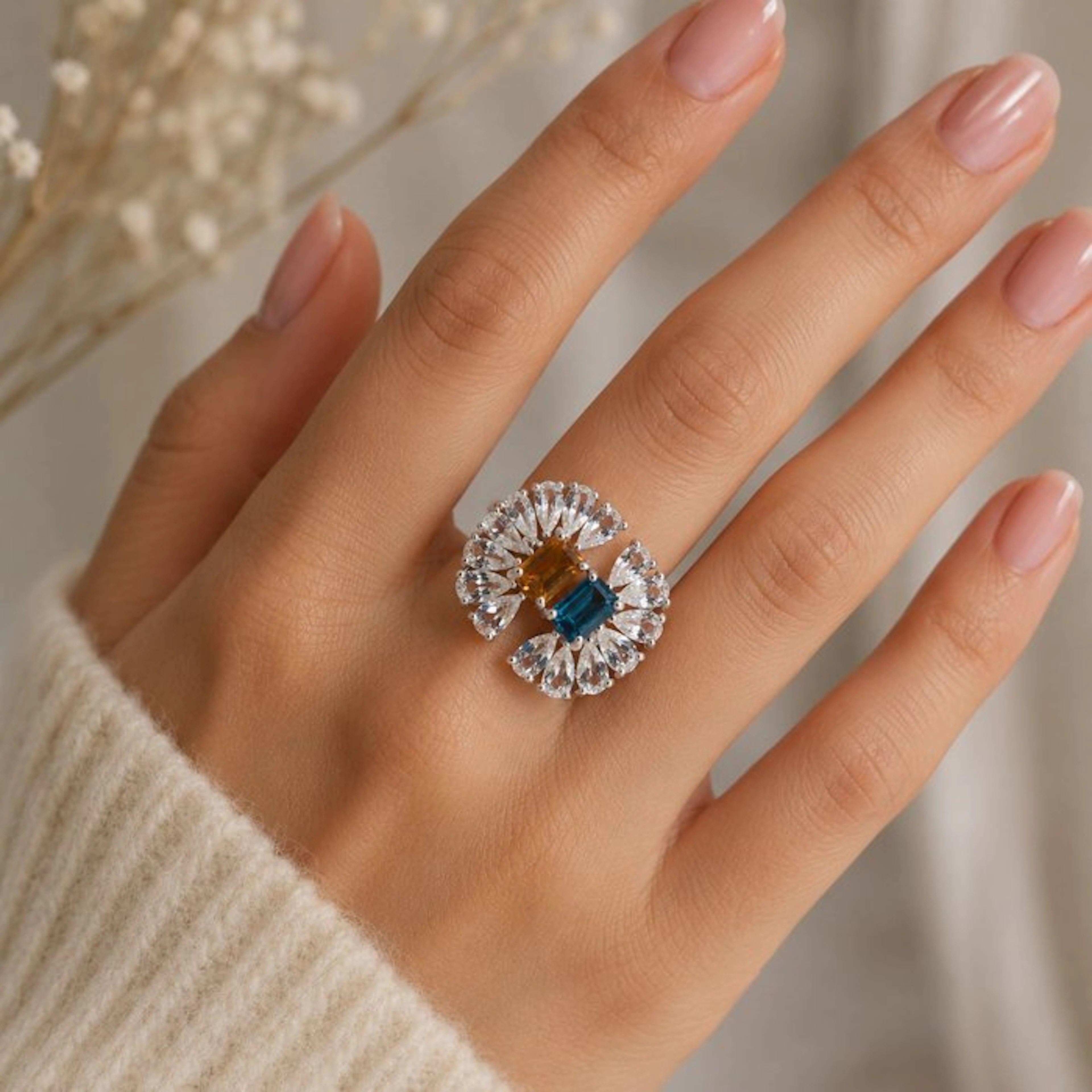 No reserve price - Ring Gold-plated Topaz - Diamond - 18K Gold Plated