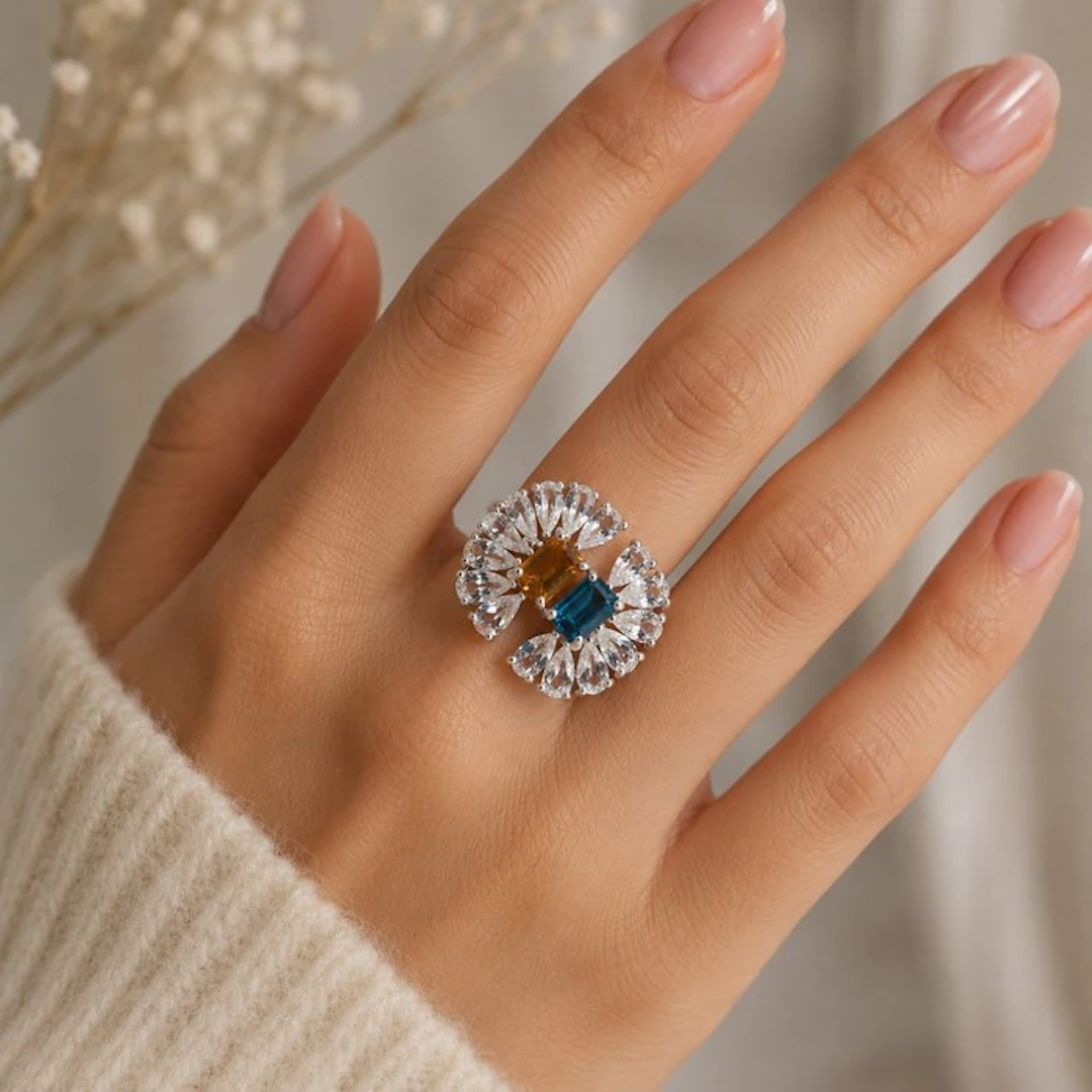 No reserve price - Ring Gold-plated Topaz - Diamond - 18K Gold Plated