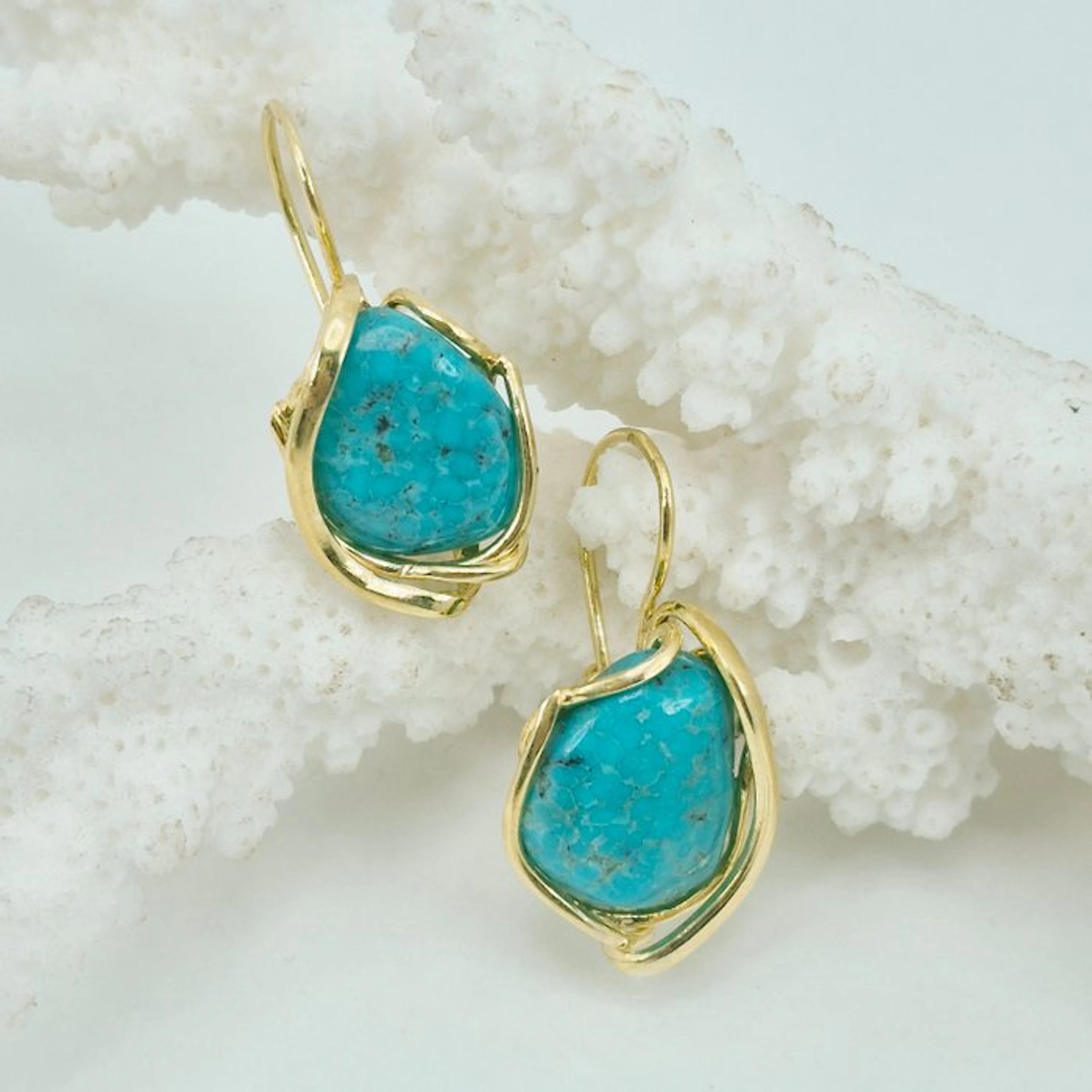 Turquoise - Silver, Gold-plated - Earrings - Turquoise Arizona