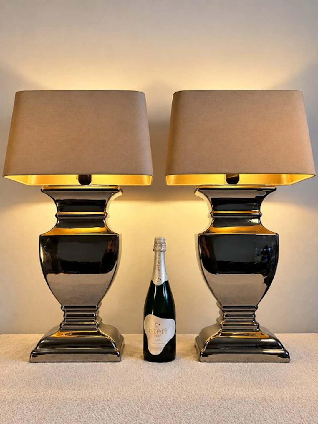 Table lamp (2) - Metal, Chrome - XXL Castle lamp