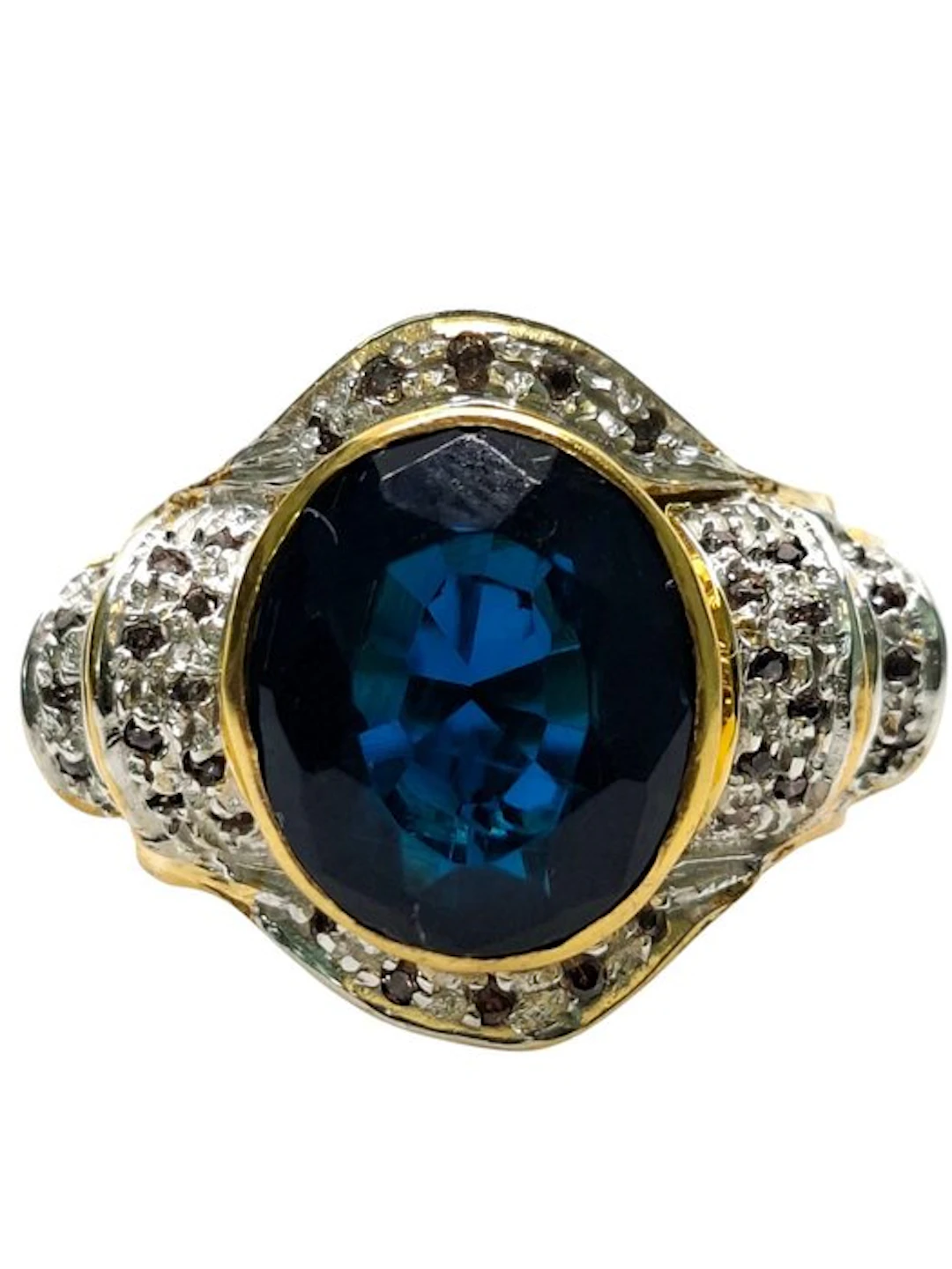 No reserve price - Ring - 9 kt. Silver, Yellow gold Sapphire - Diamond