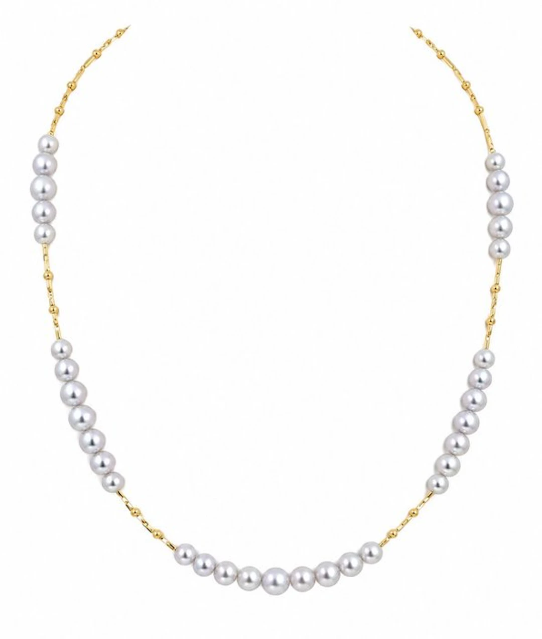 Necklace - 18 kt. Yellow gold - 4x6mm Akoya Pearls