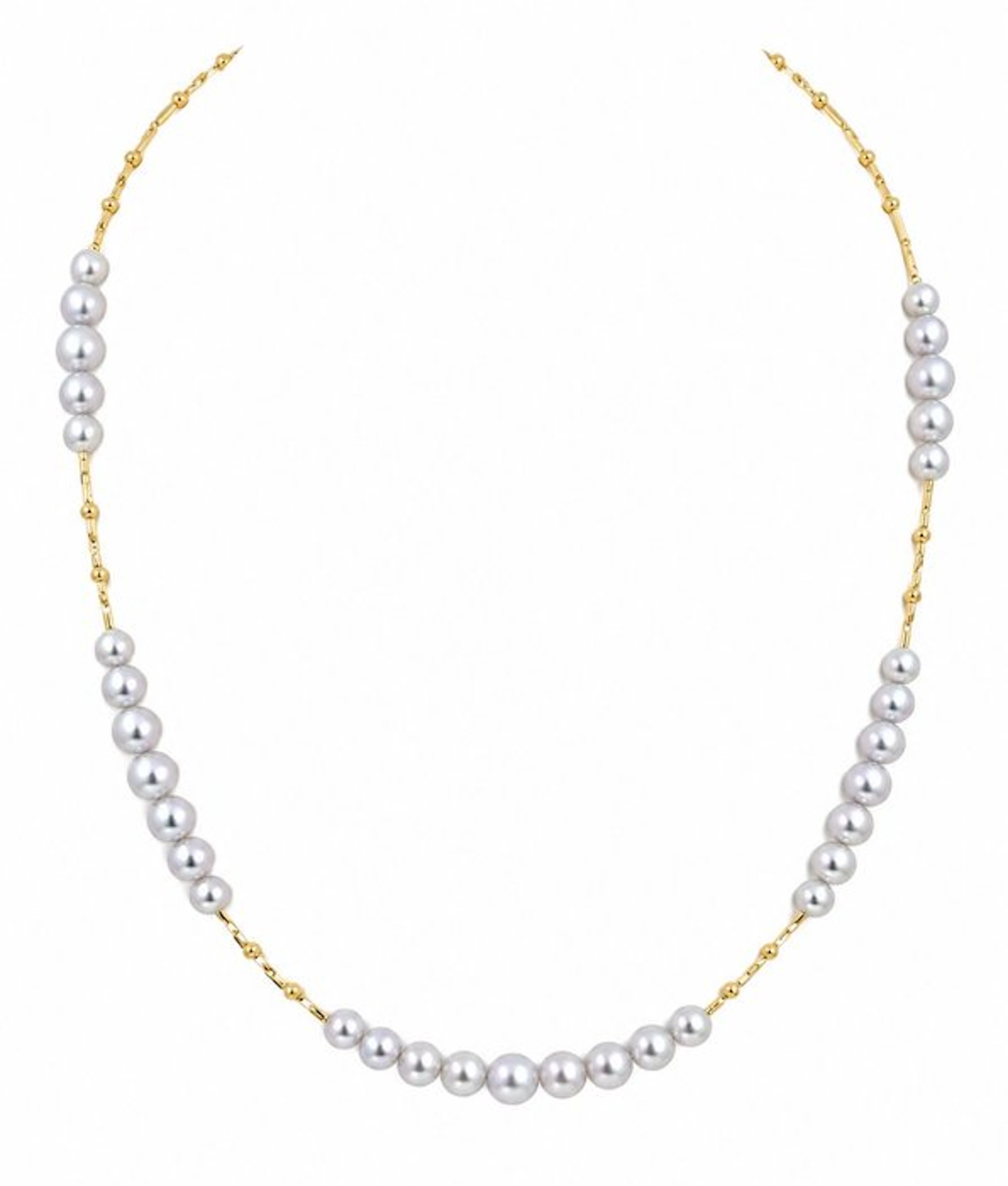 Necklace - 18 kt. Yellow gold - 4x6mm Akoya Pearls