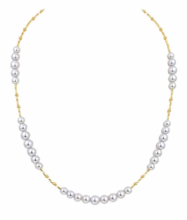 Necklace - 18 kt. Yellow gold - 4x6mm Akoya Pearls