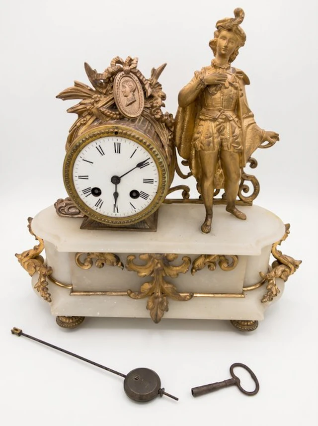 Figural mantel clock - Antique inspired Alabaster