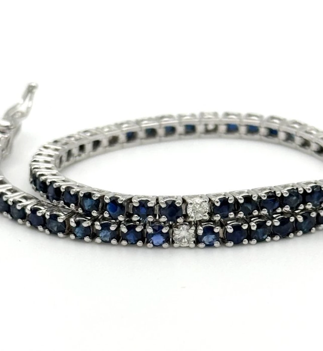 Tennis bracelet - 18 kt. White gold - 4.15ct. tw. Sapphire - Diamond