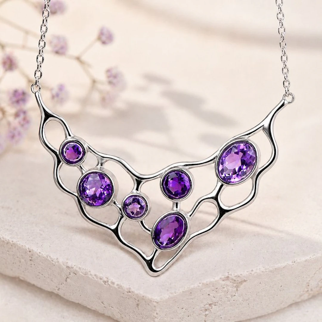 No reserve price - Necklace Silver - Amethyst - Certified