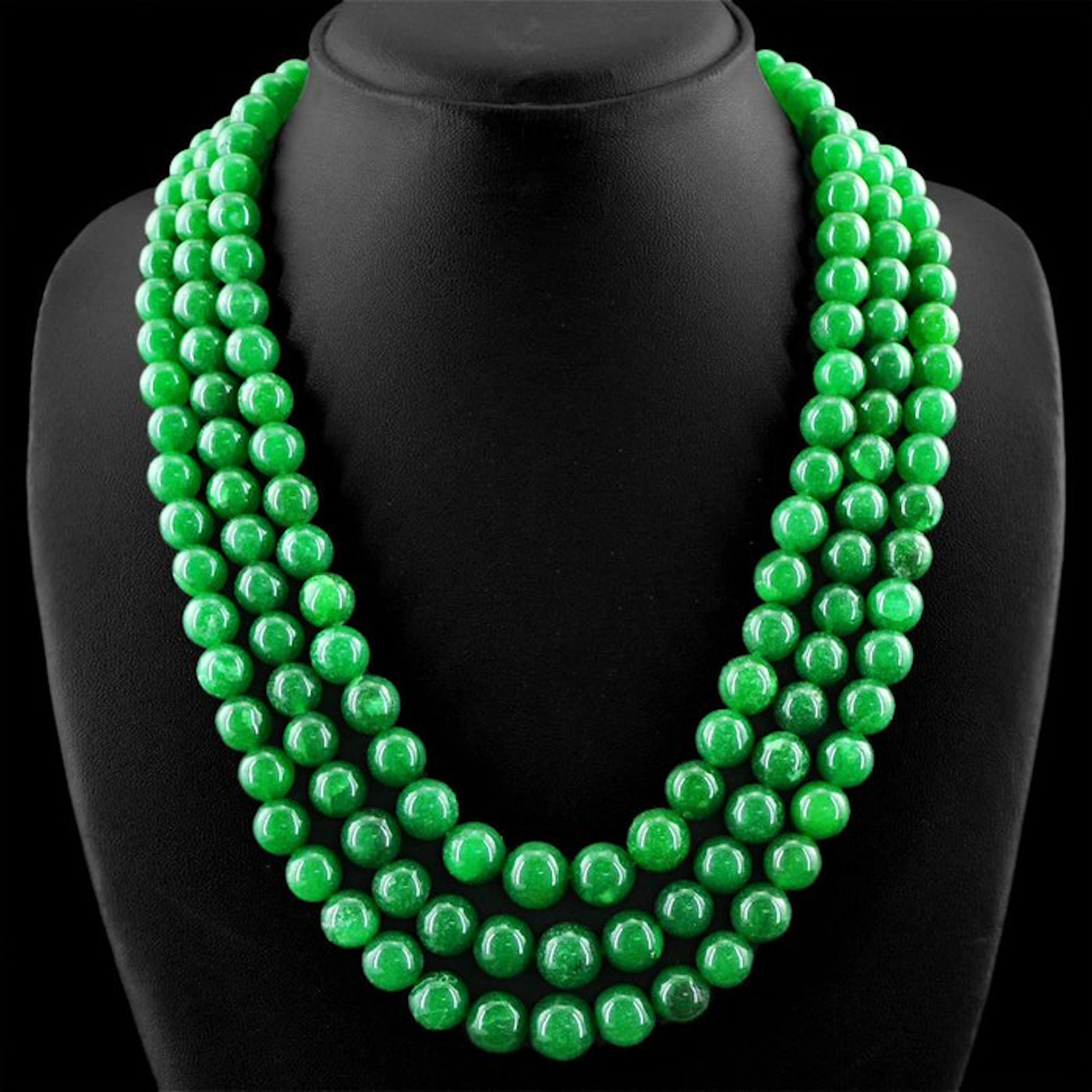 Really nice necklace 3 wires handmade emerald round beads - 655 Cts