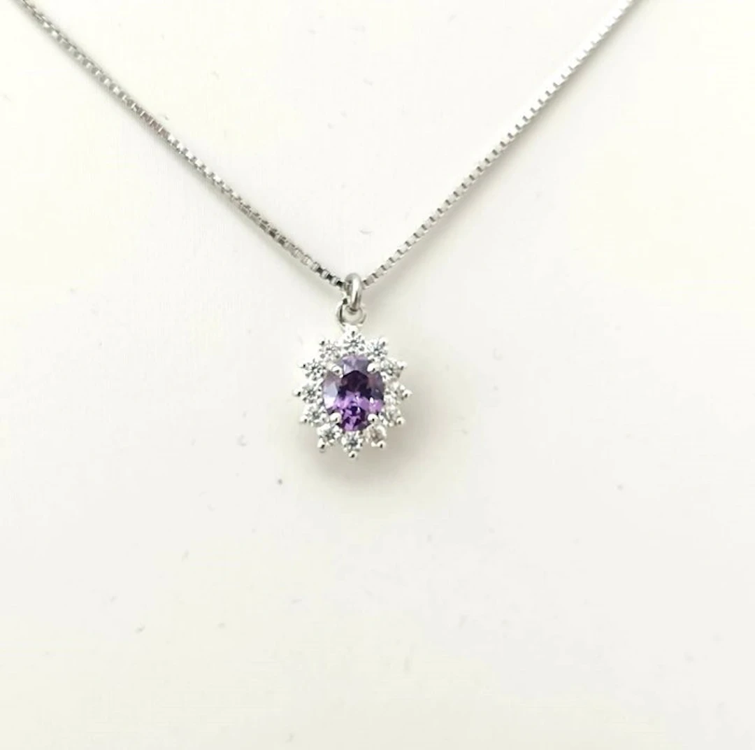 No reserve price - Necklace Silver Diamond (Natural) - Emerald