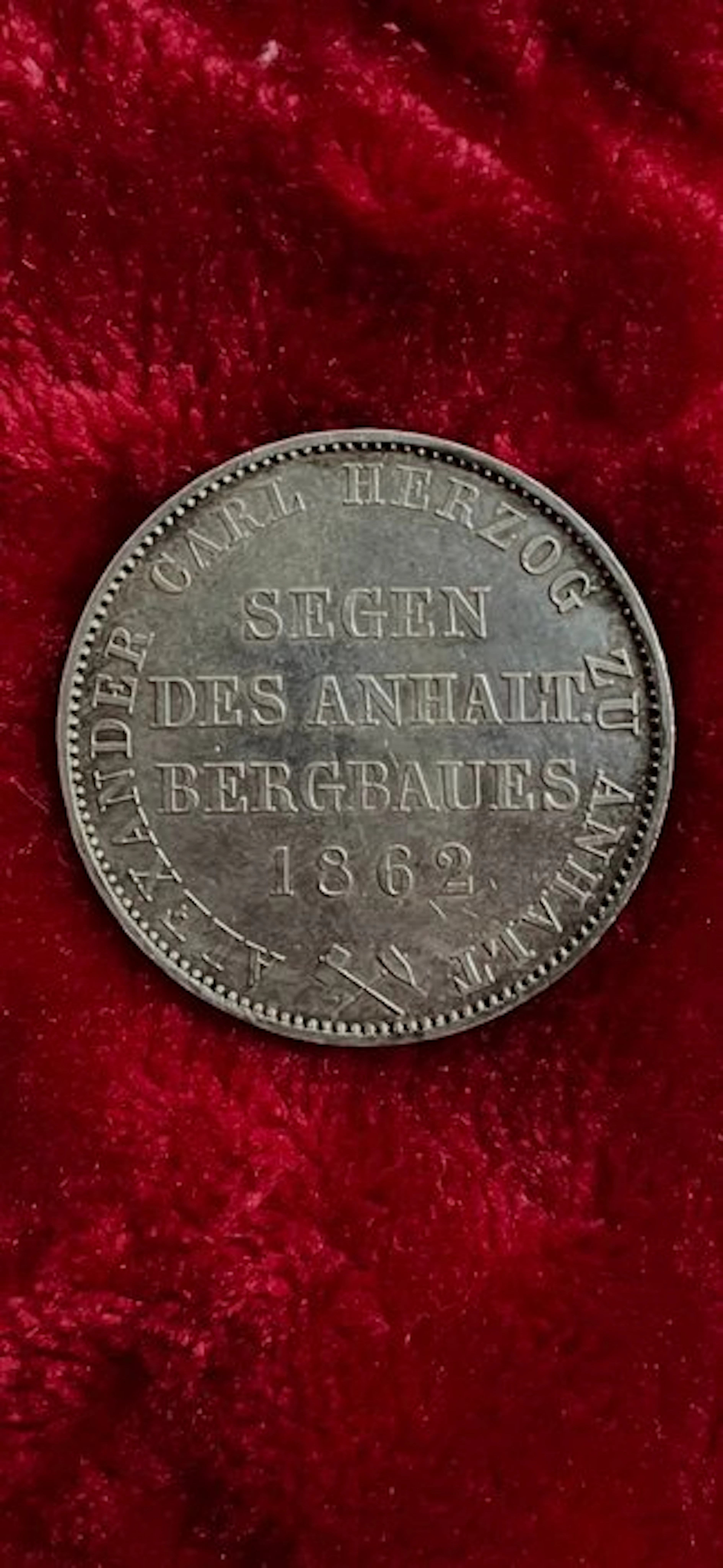Germany, Anhalt. alexander charles. Vereinsthaler 1862 Bergbau