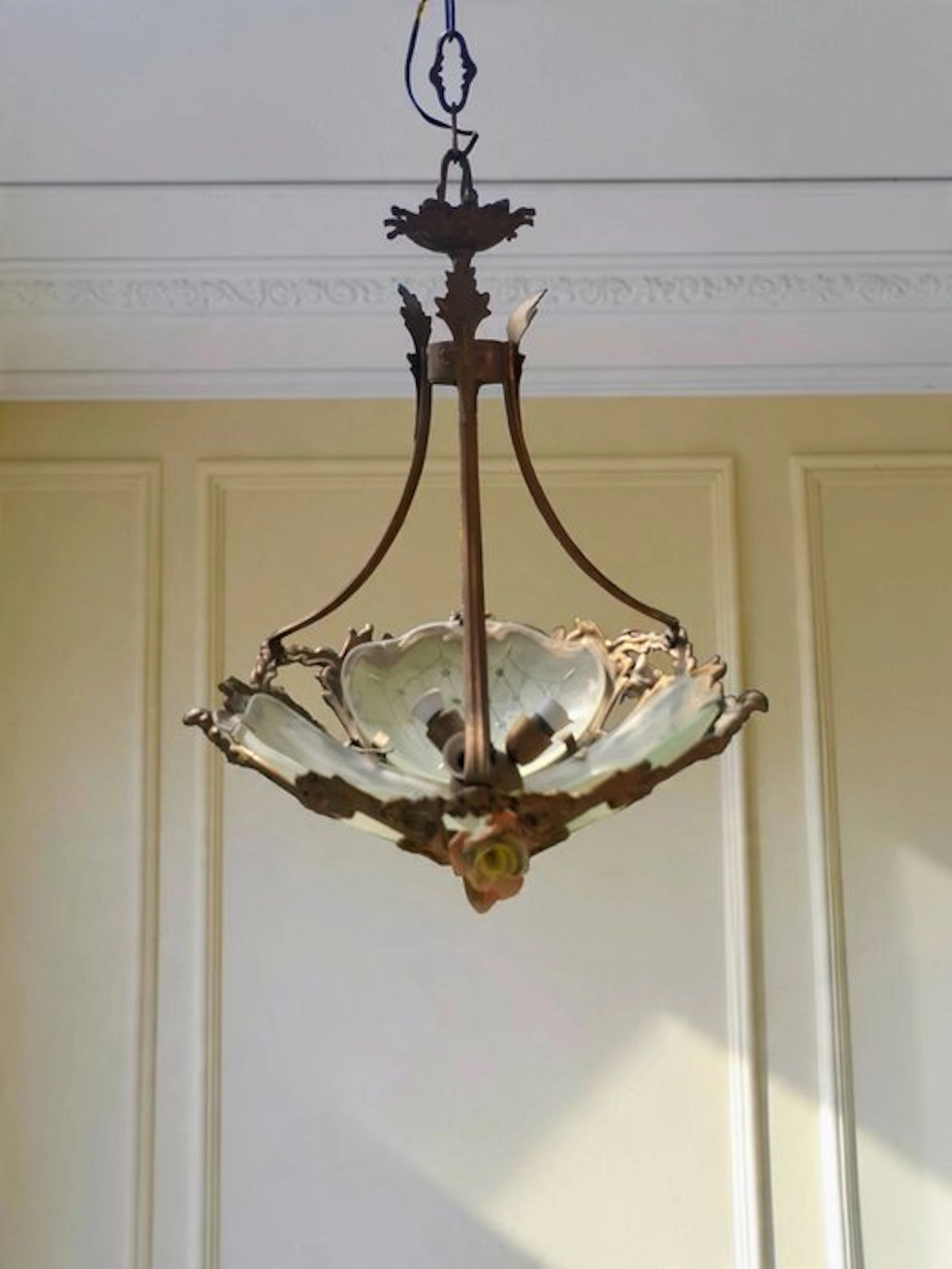 Hanging lamp - bronze-colored metal / decorated frosted...