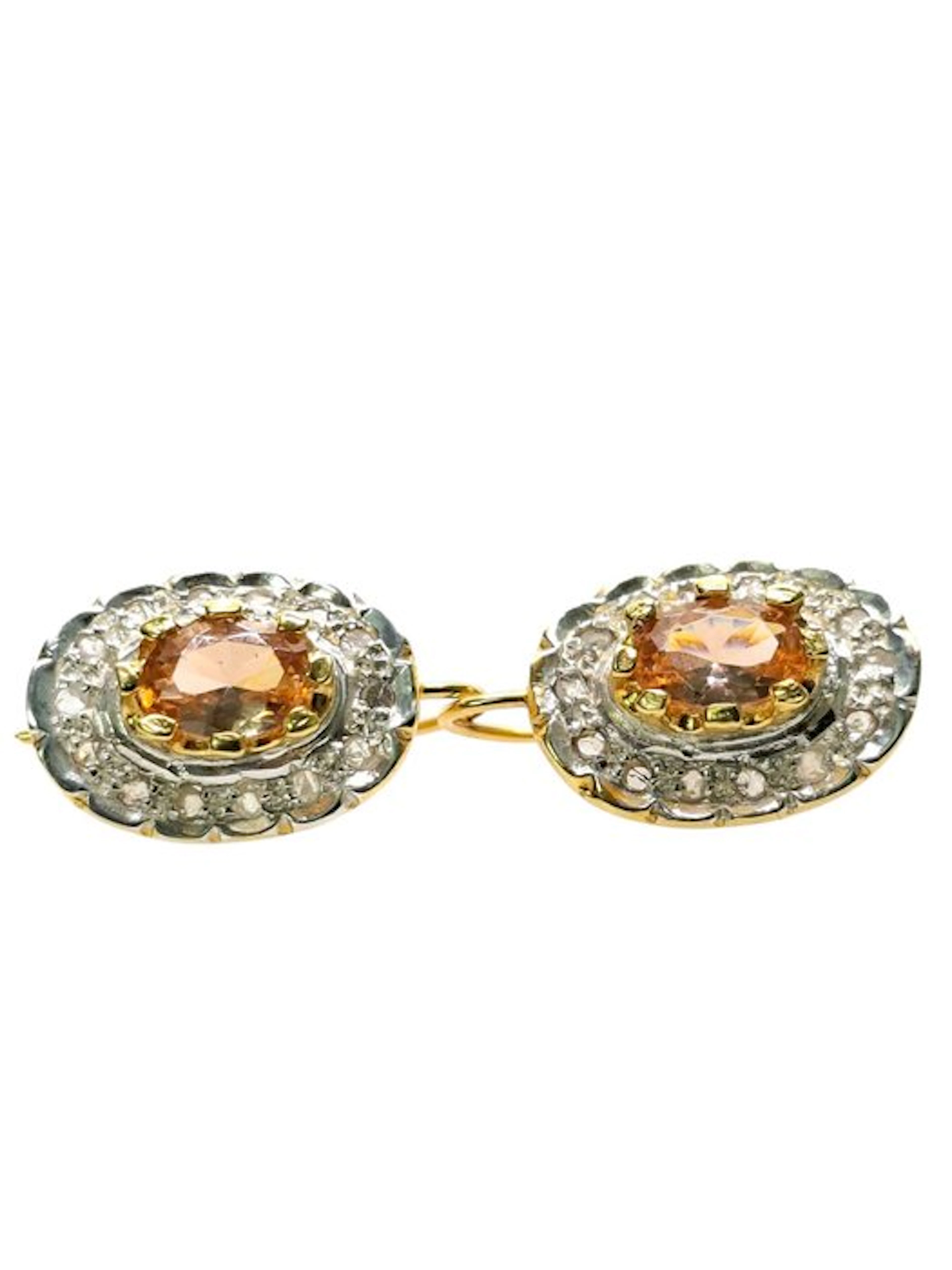 No reserve price - Earrings - 9 kt. Silver, Yellow gold Morganite - Diamond