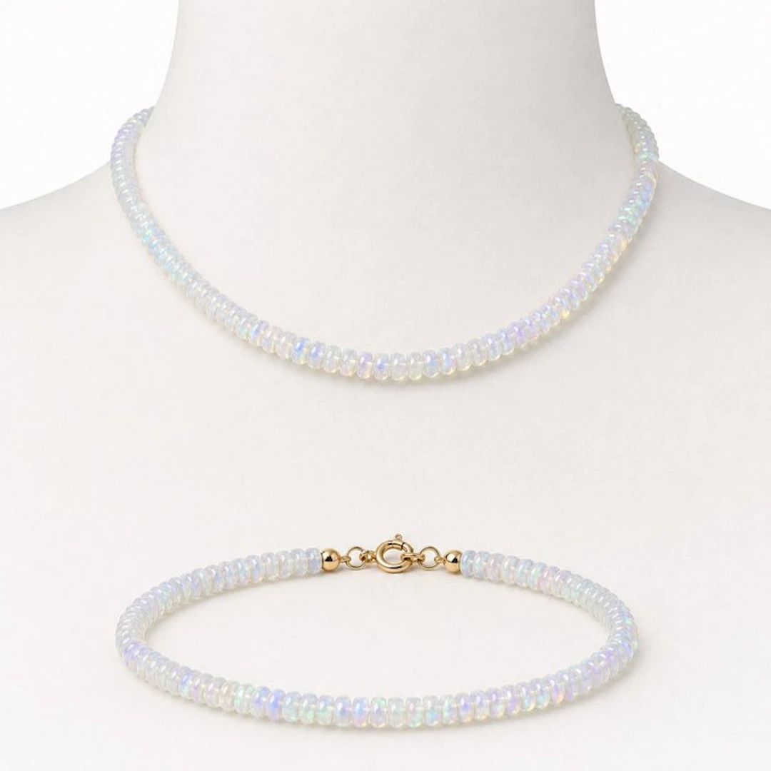 No reserve price - 2 piece jewellery set - 18 kt. Yellow gold Opal