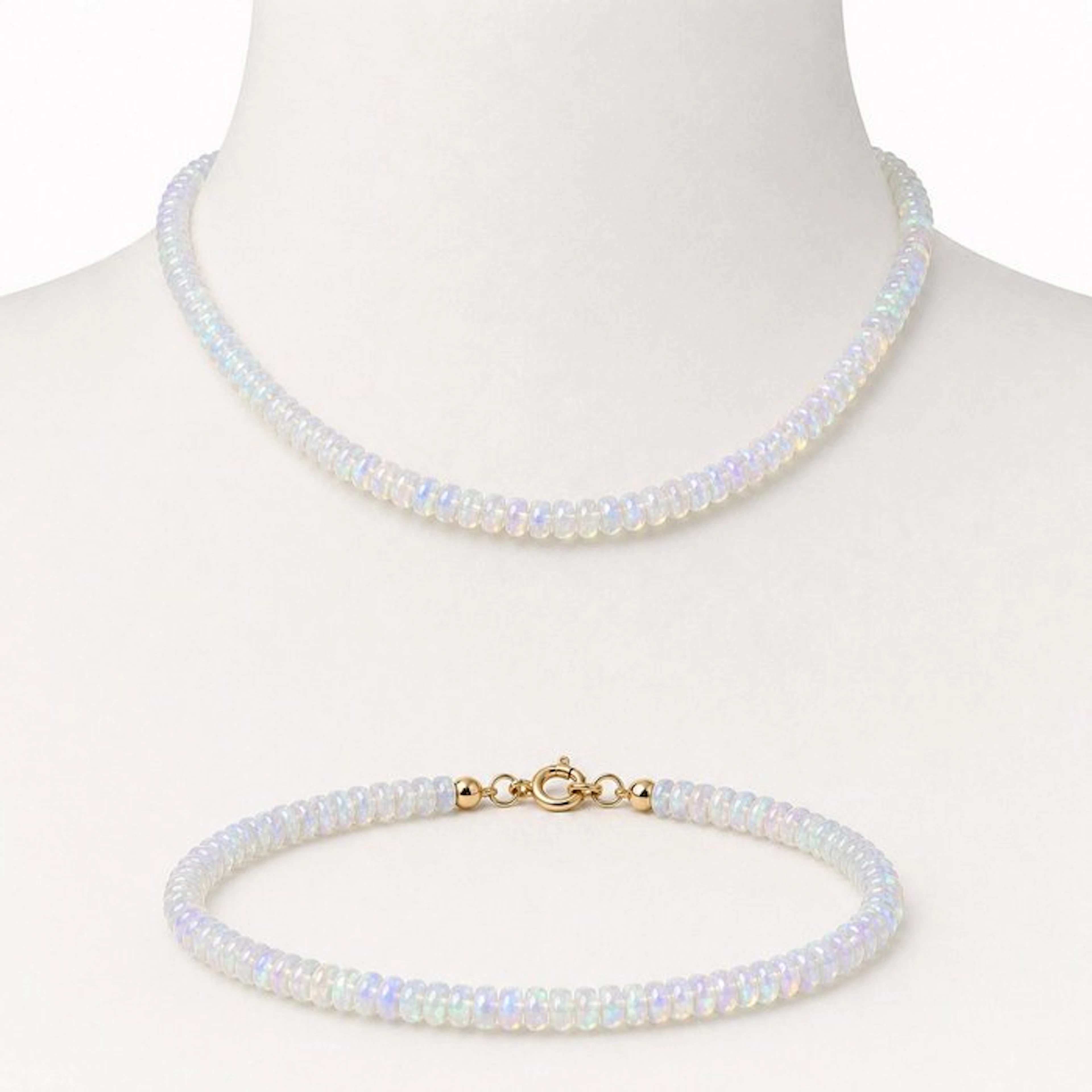 No reserve price - 2 piece jewellery set - 18 kt. Yellow gold Opal