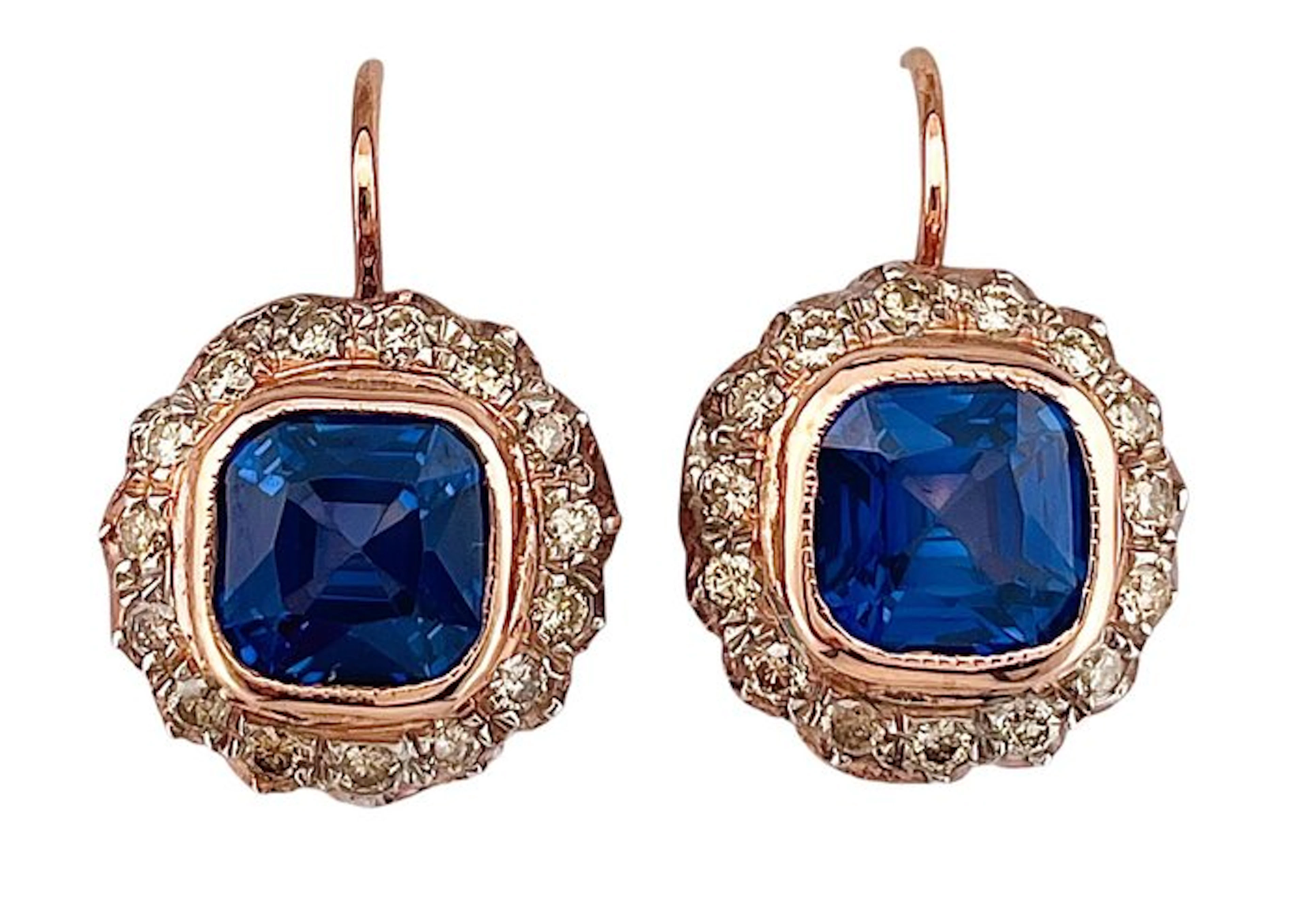 No reserve price - Earrings - 9 kt. Rose gold, Silver Sapphire - Diamond