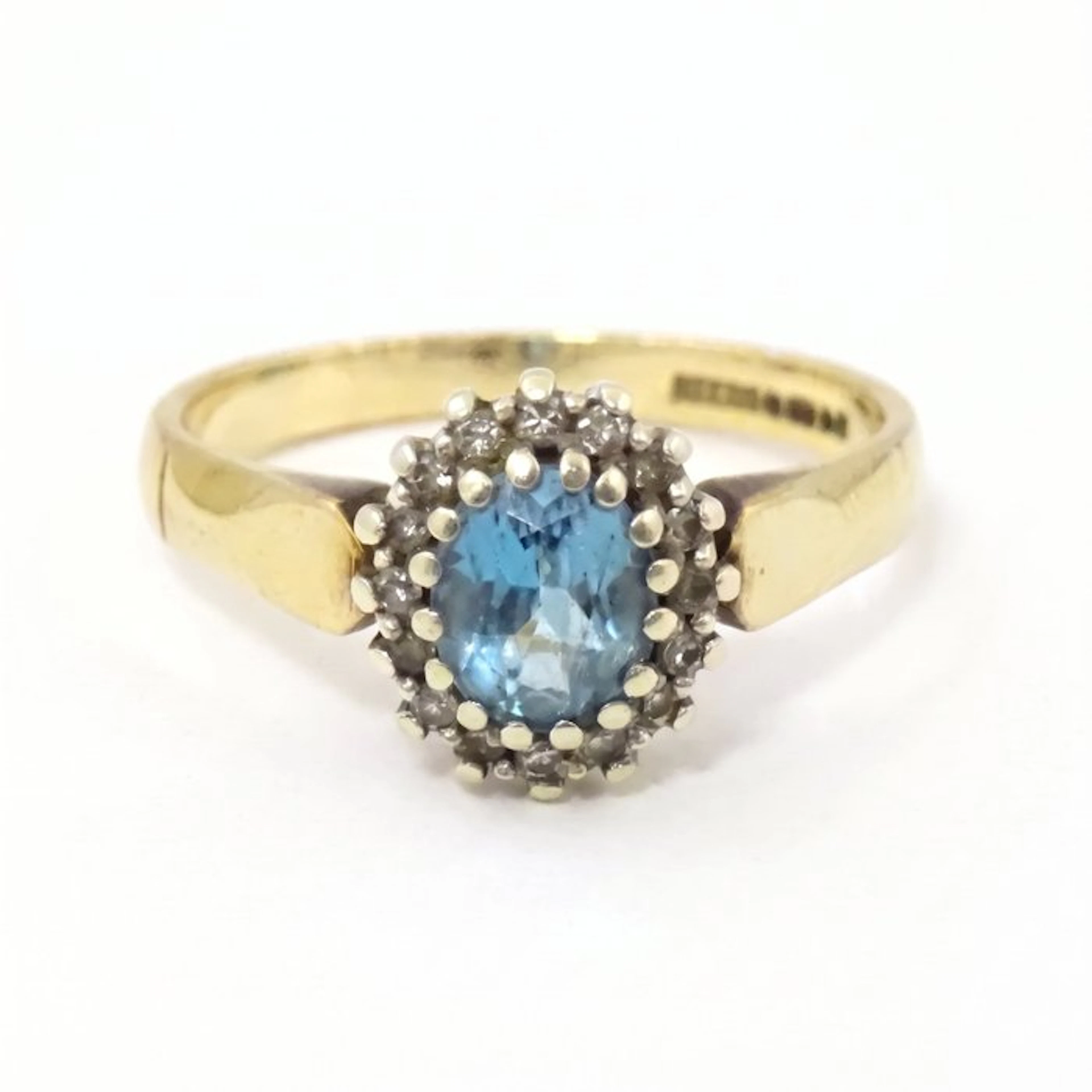 No reserve price - Ring - 9 kt. Yellow gold Aquamarine - Diamond