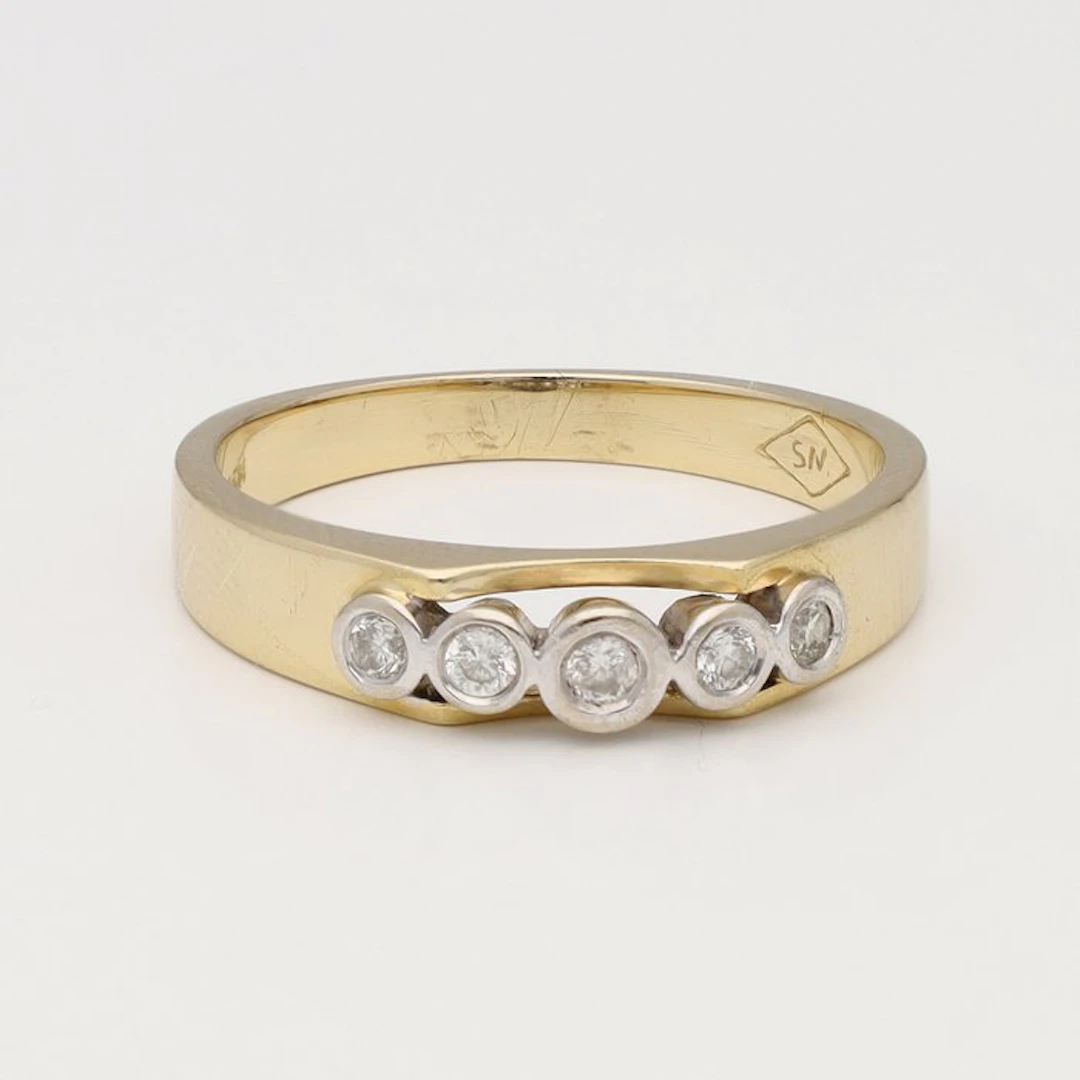 Ring - 14 kt. Yellow gold, White gold - 0.15ct. tw. Diamond (Natural)