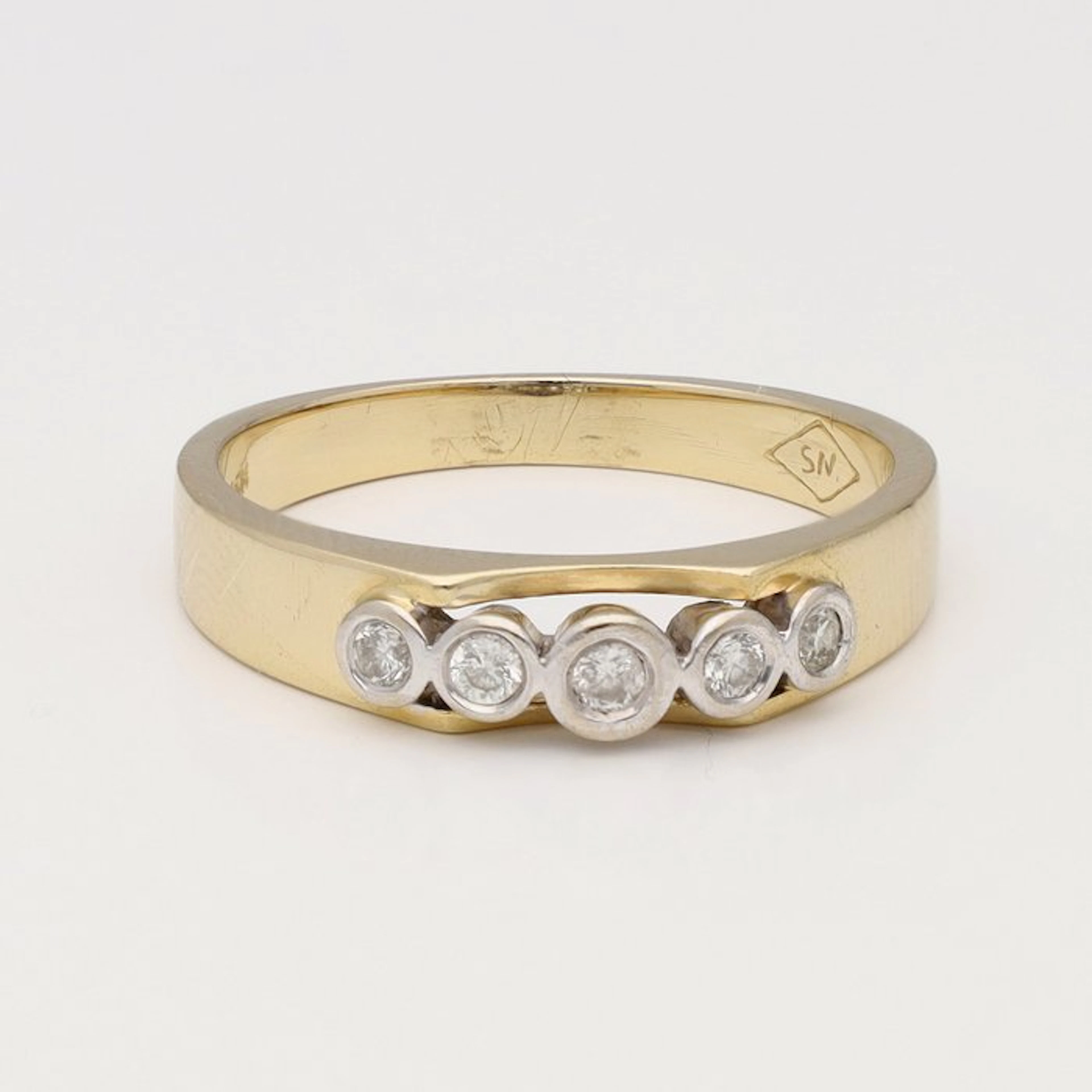 Ring - 14 kt. Yellow gold, White gold - 0.15ct. tw. Diamond (Natural)