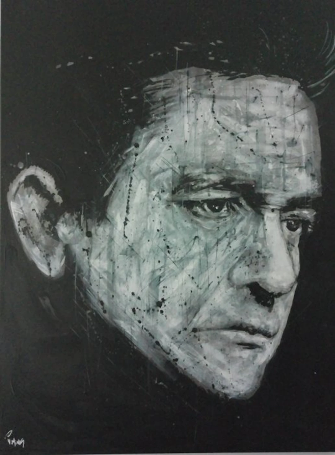 Johnny Cash - Handpainted and signed - by Artist Vincent Mink - Portrait