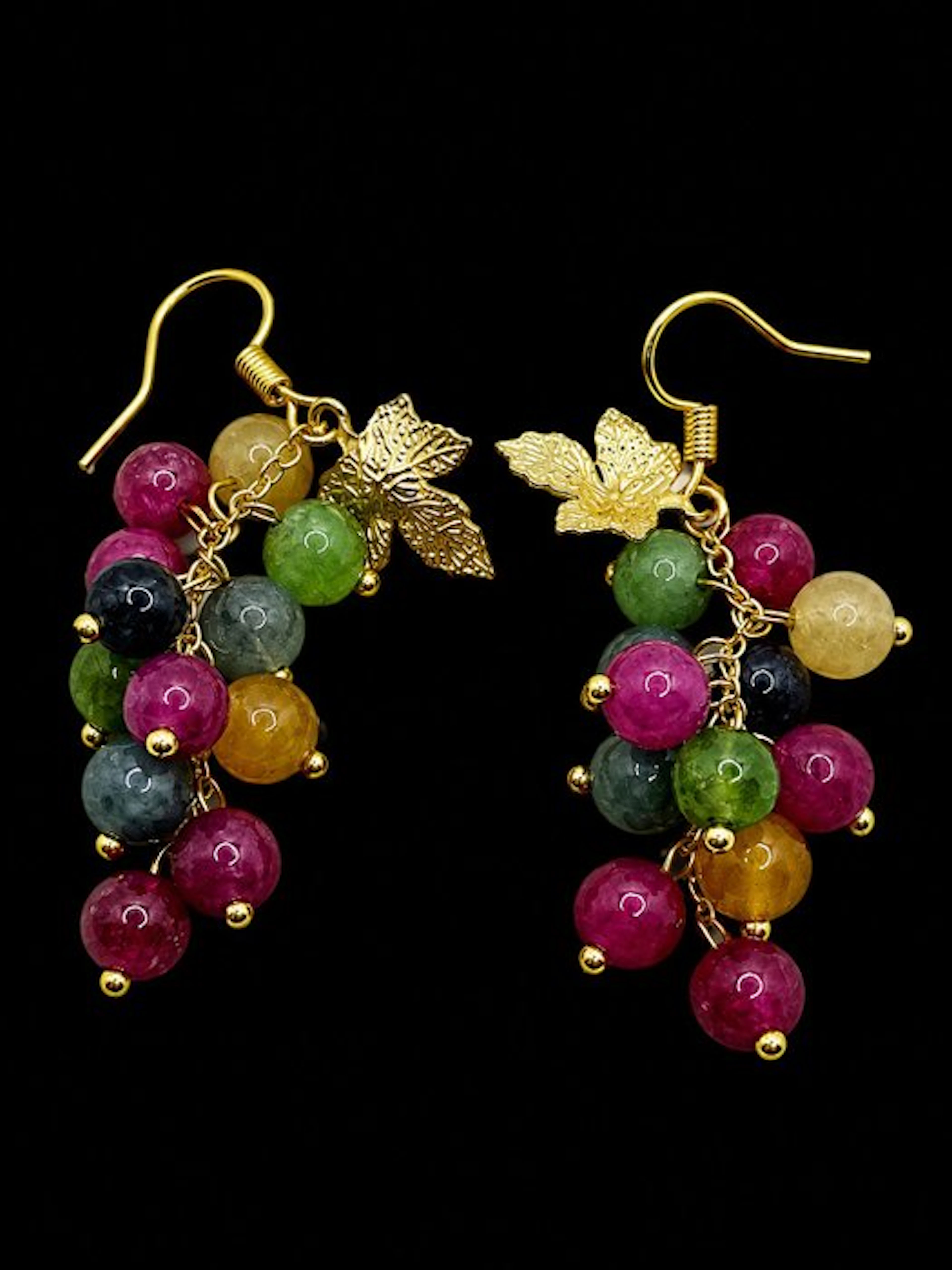 Exquisite Grape Cluster Earrings with Natural Multicolor...