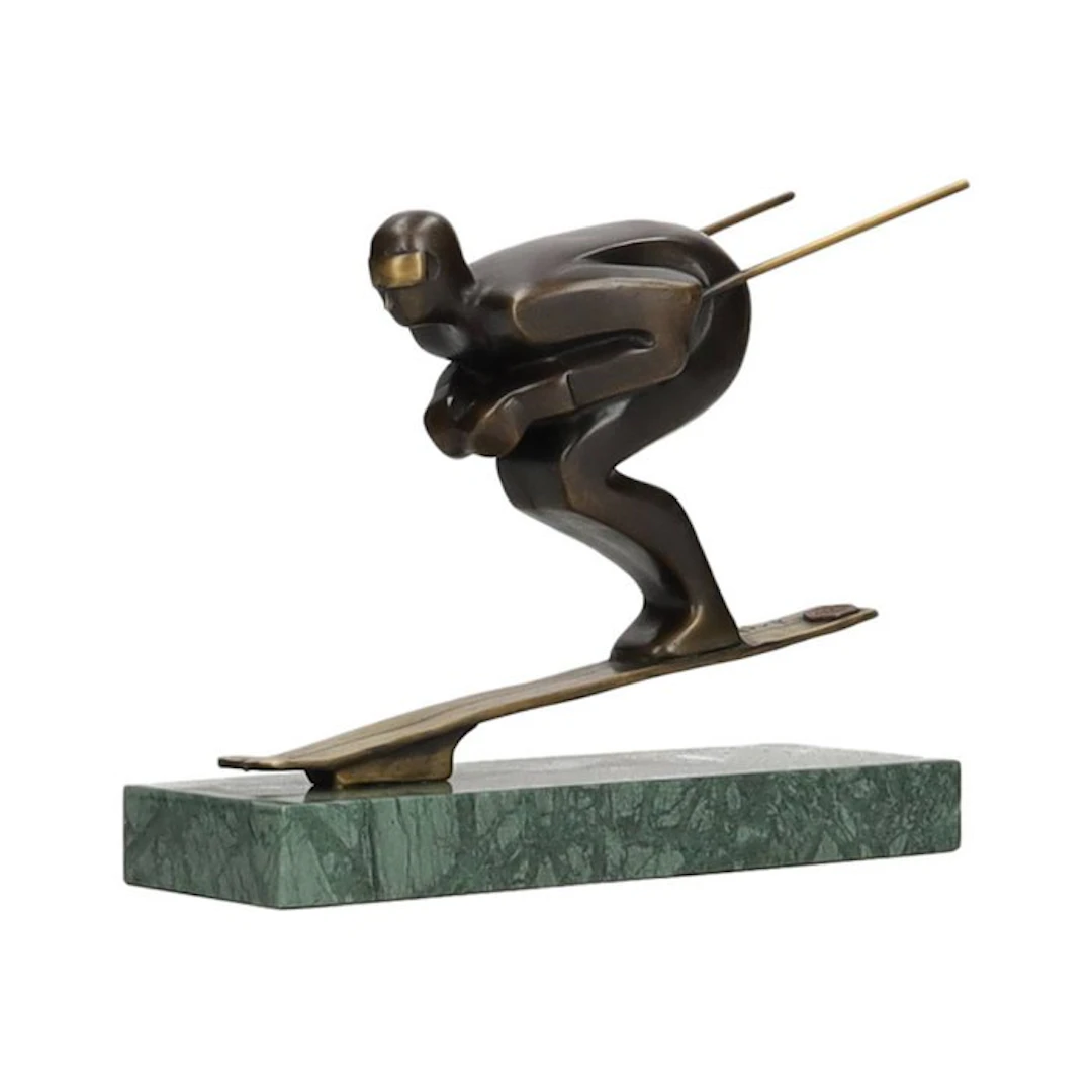 Sculpture, Ski Athlete - 19.7 cm - Bronze, Marble