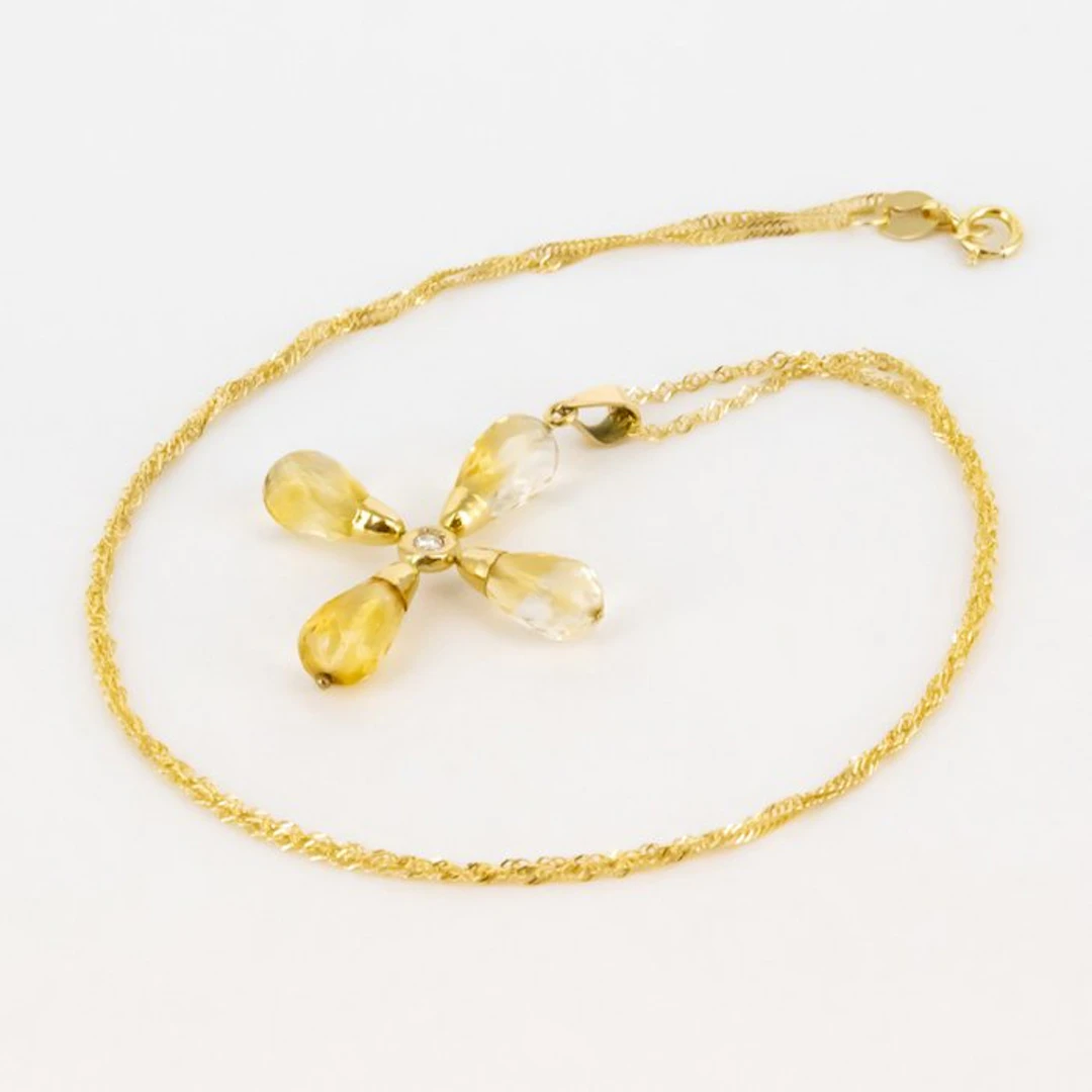 Necklace with pendant - 18 kt. Yellow gold - 3.03ct. tw. Citrine - Diamond