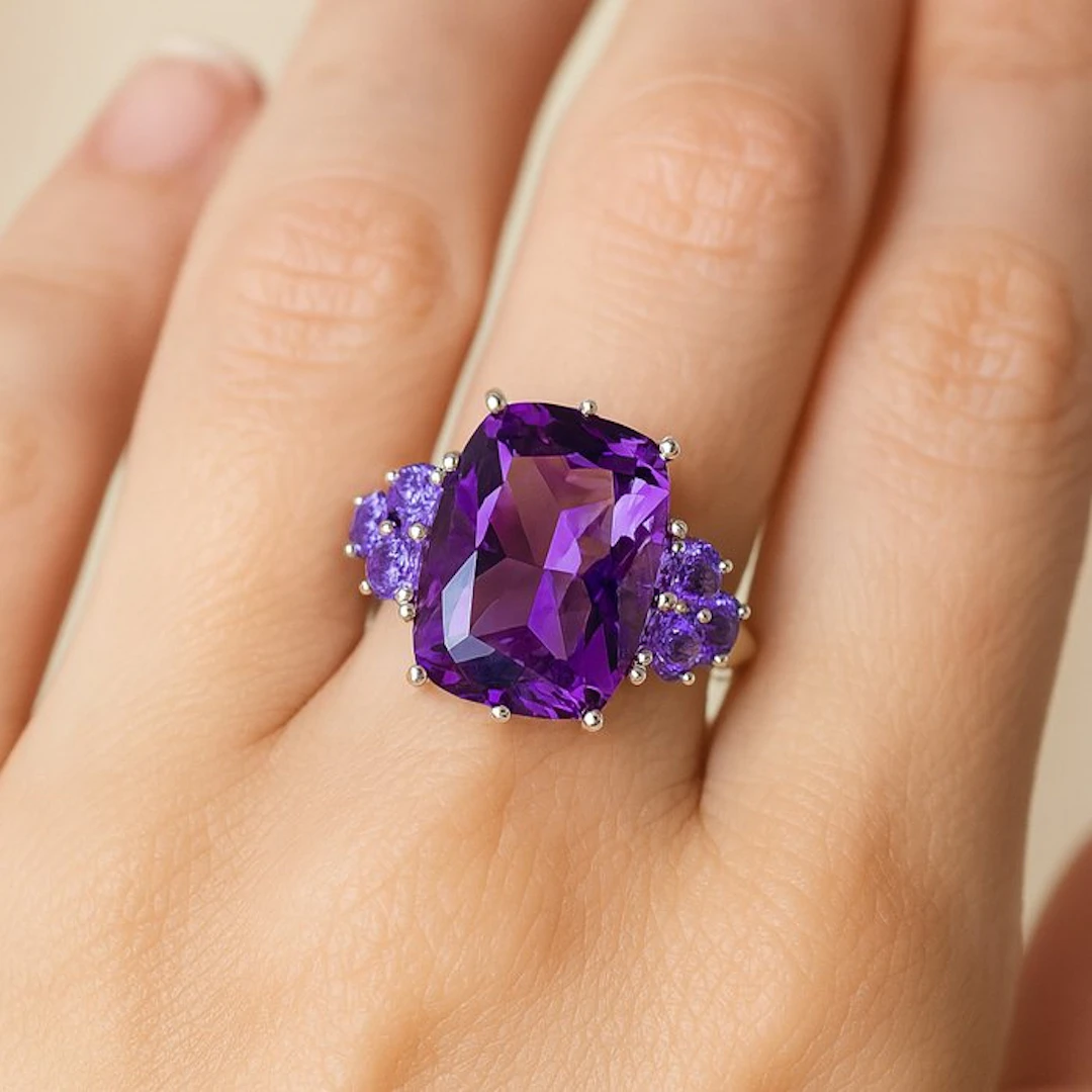 No reserve price - Ring Gold-plated Amethyst - 18kt Gold Plated