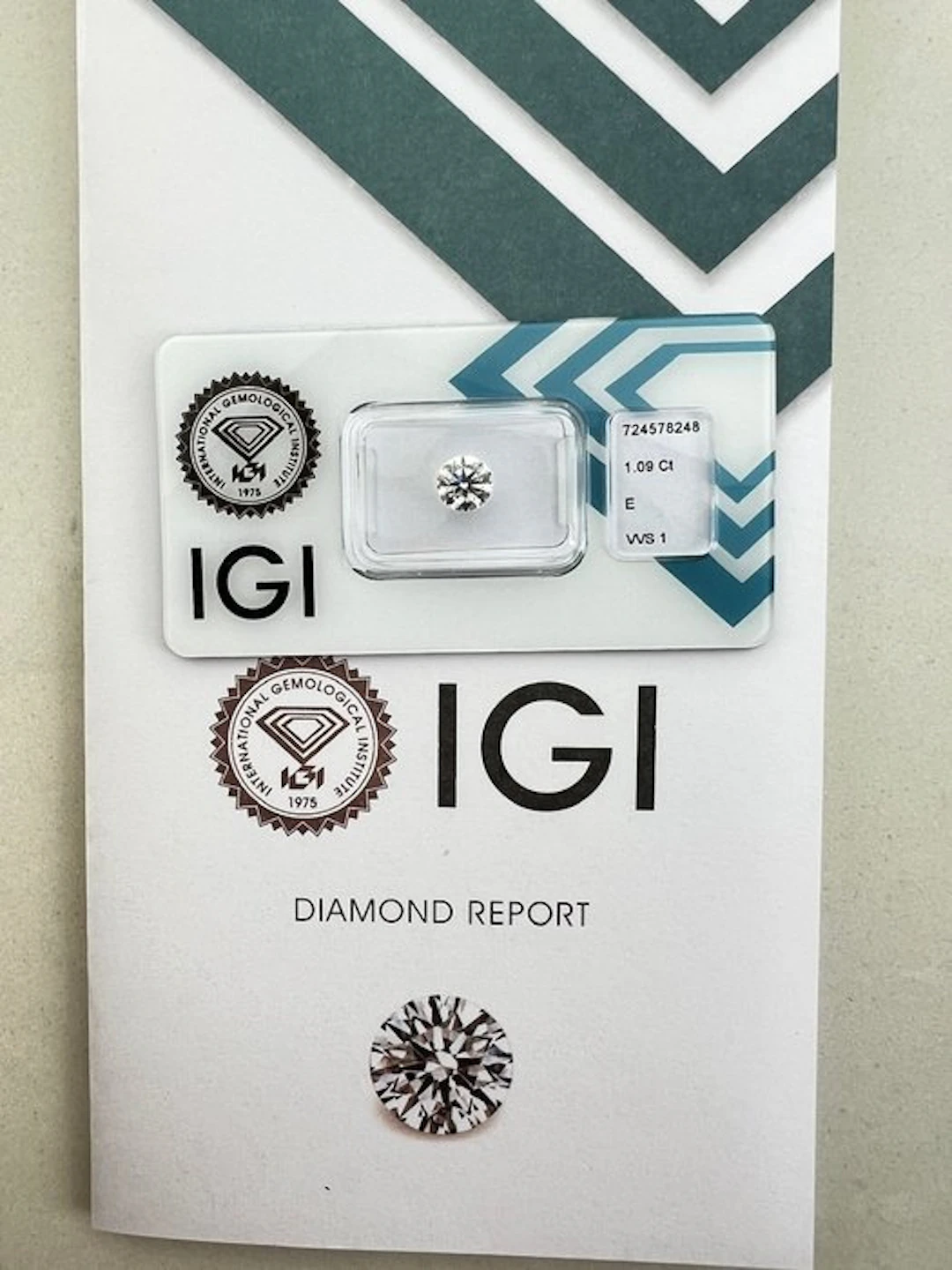 1 pcs Diamond (Natural) - 1.09 ct - Round - E - VVS1...
