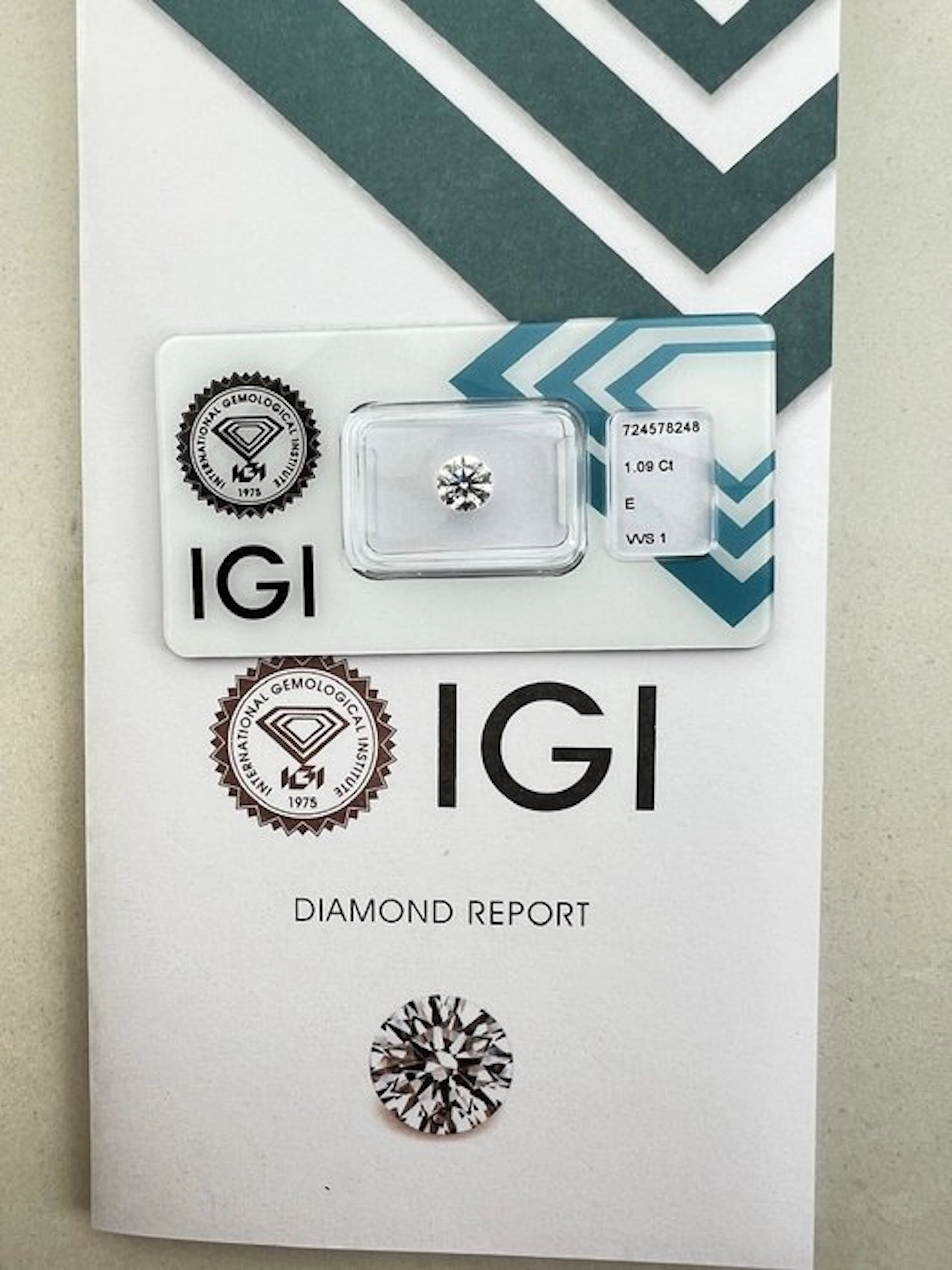 1 pcs Diamond (Natural) - 1.09 ct - Round - E - VVS1...
