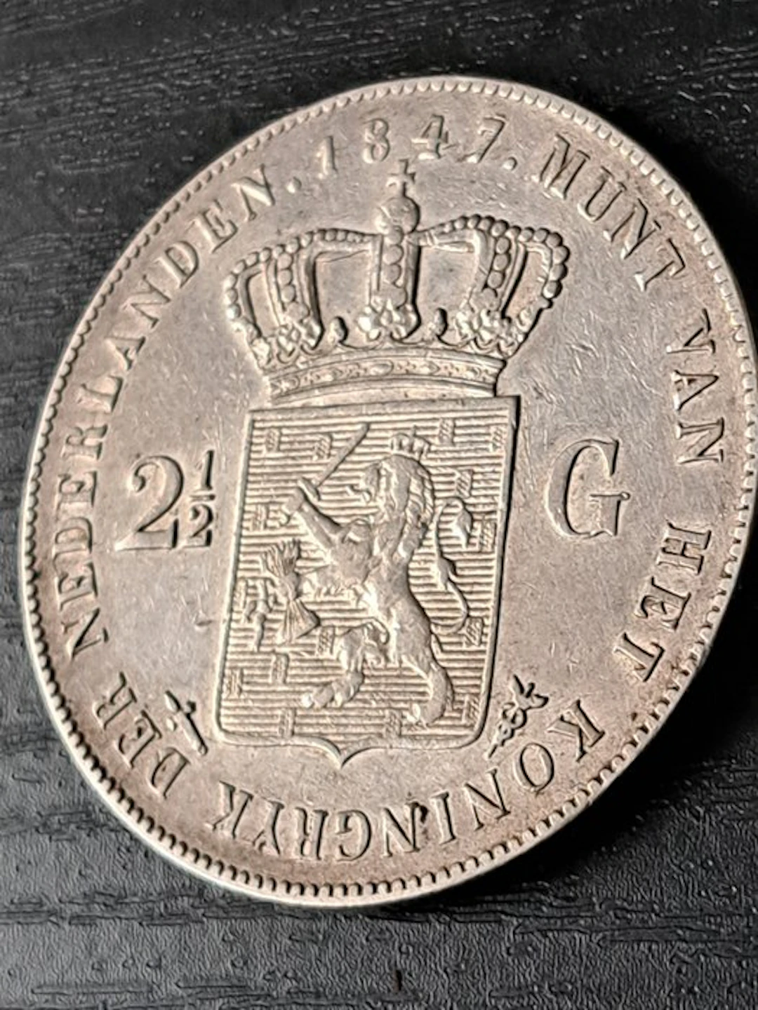 Netherlands. Willem II. 2 1/2 Gulden 1847 ZFR+
