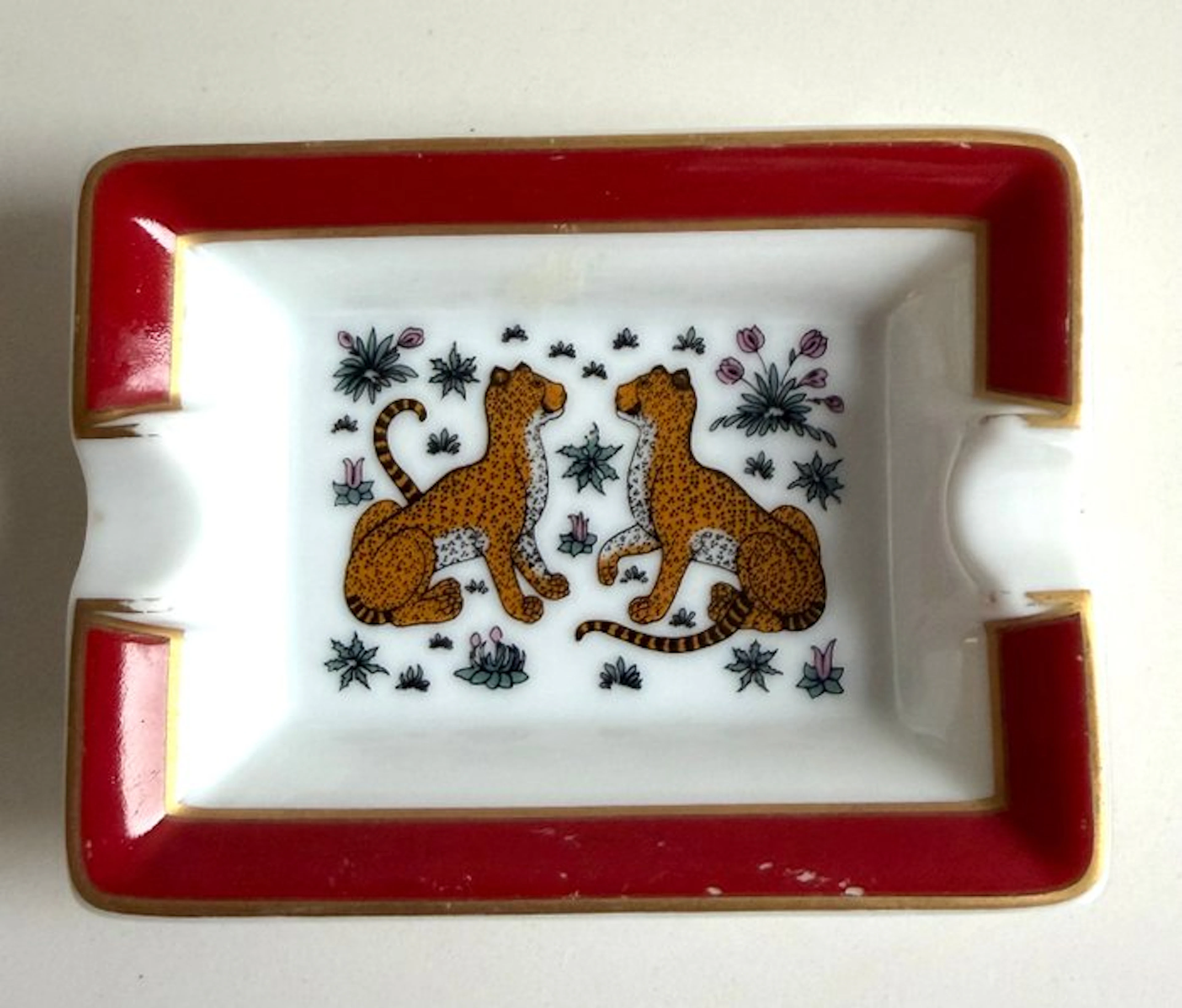 Ashtray - Hermès Paris Porcelain Ashtray – Leopard Design Rouge