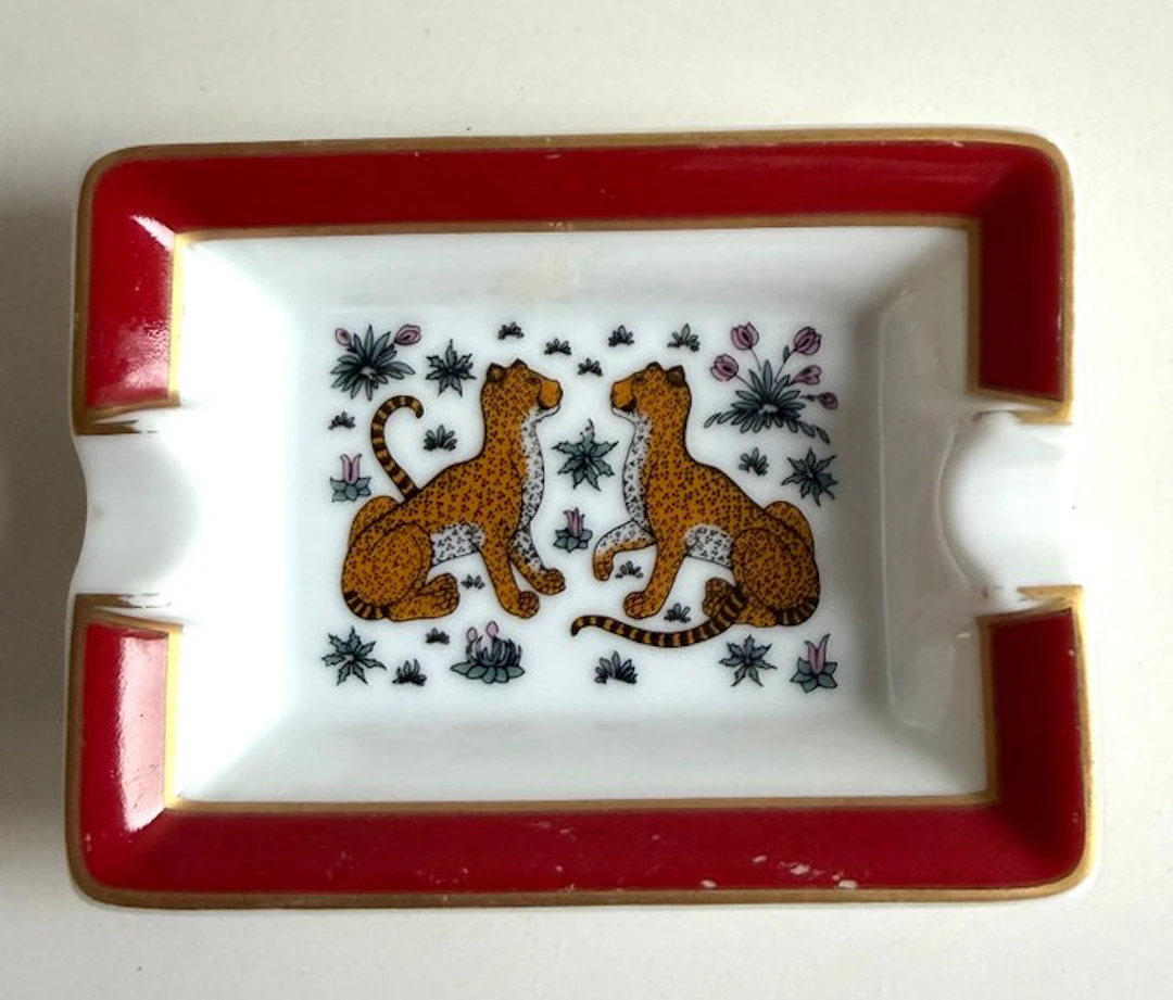 Ashtray - Hermès Paris Porcelain Ashtray – Leopard Design Rouge