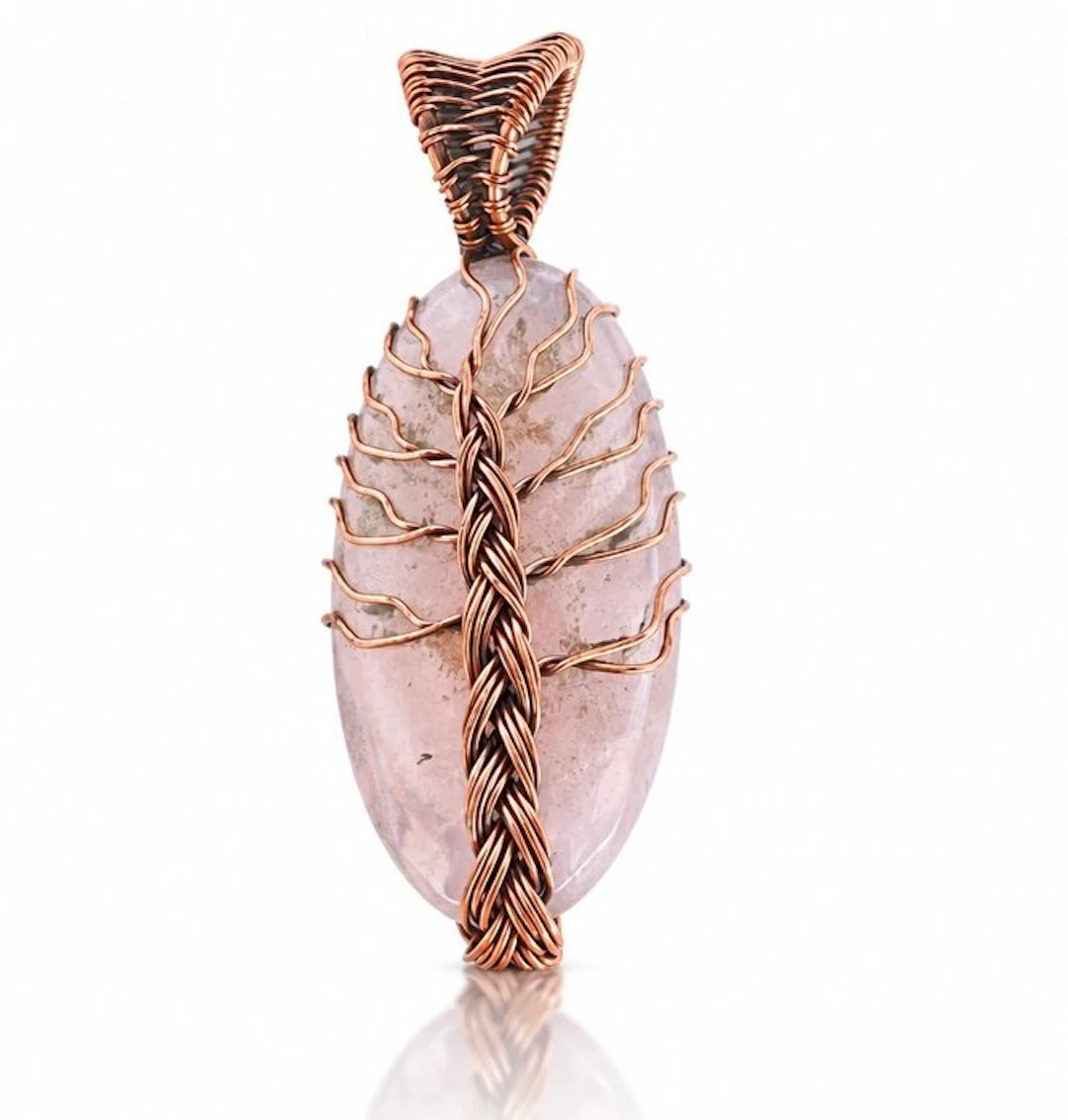 Copper - Tree of Life - Rose Quartz - 6.5 cm - Pendant