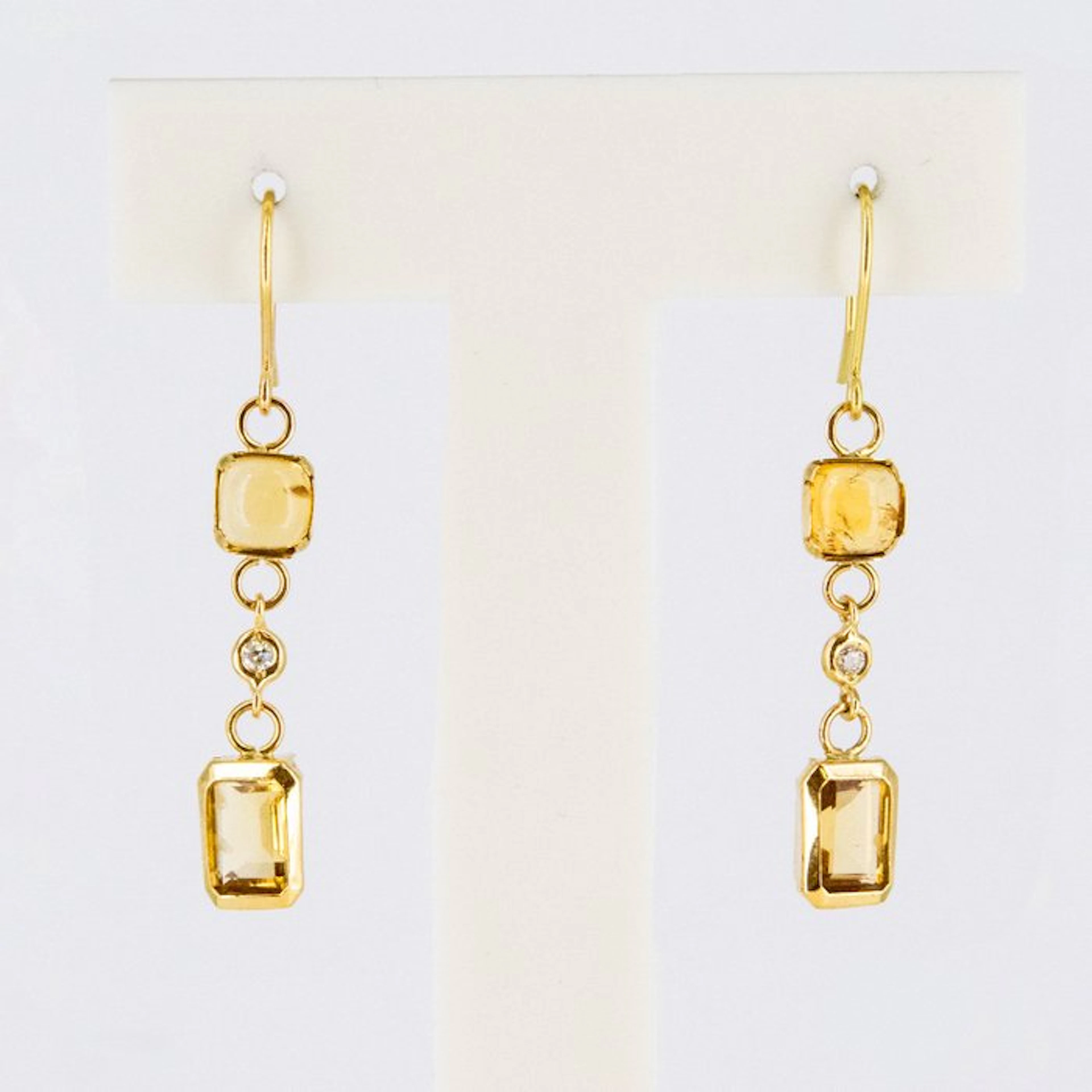 Earrings - 18 kt. Yellow gold Quartz - Diamond