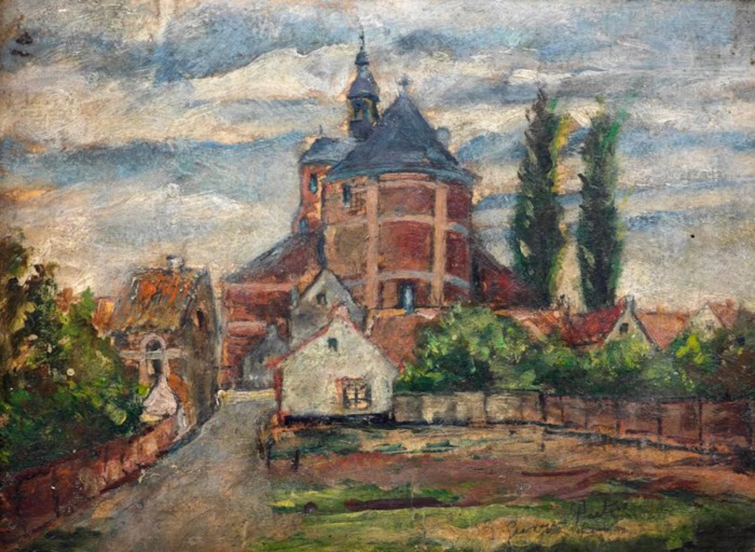 École européenne postimpressionniste (c.1900) - Le vieux village et son château