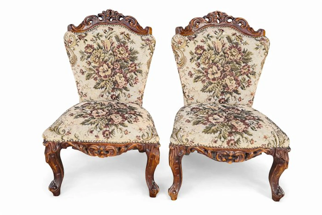 Armchair (2) - Wood, Textile - Louis XV armchairs