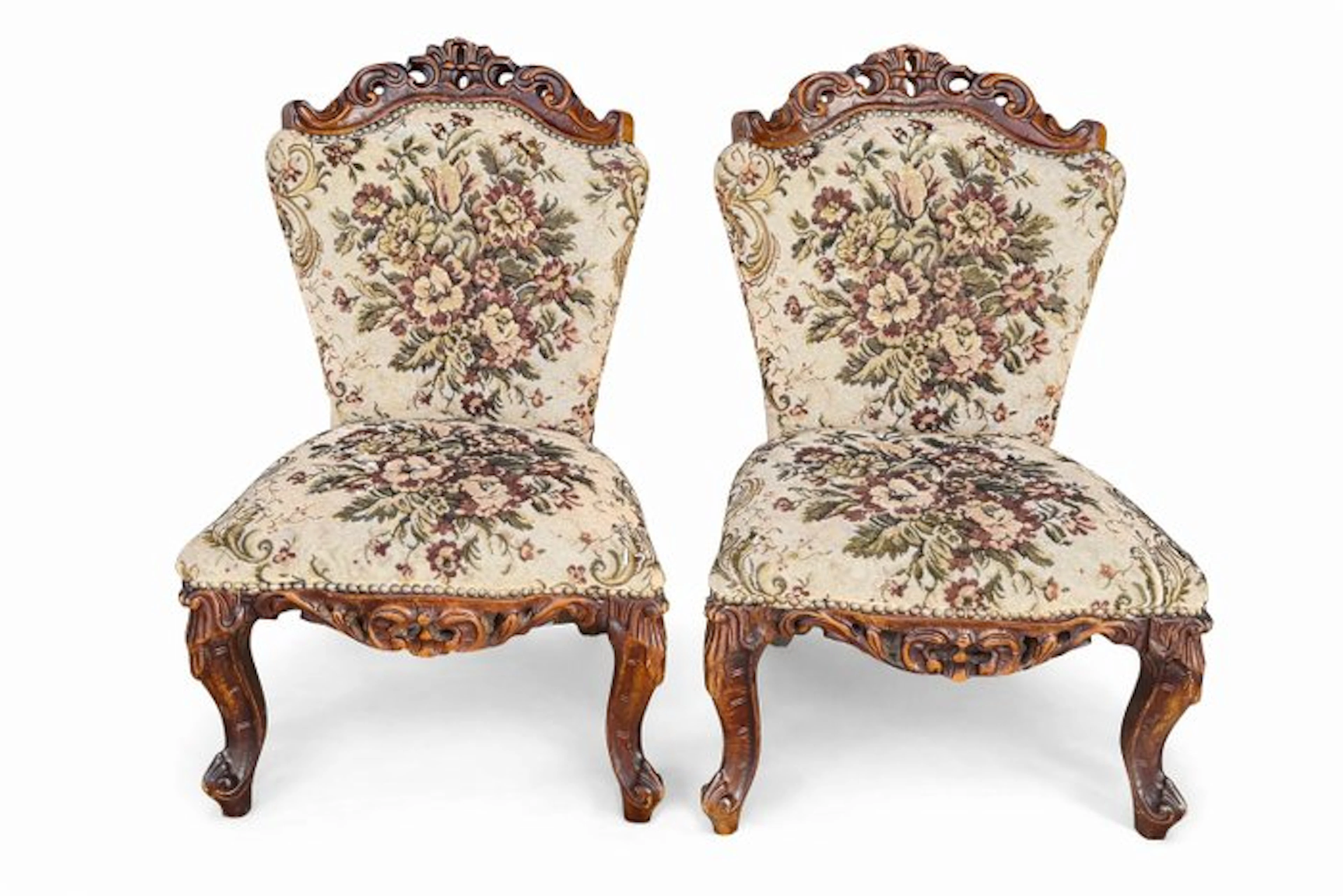 Armchair (2) - Wood, Textile - Louis XV armchairs