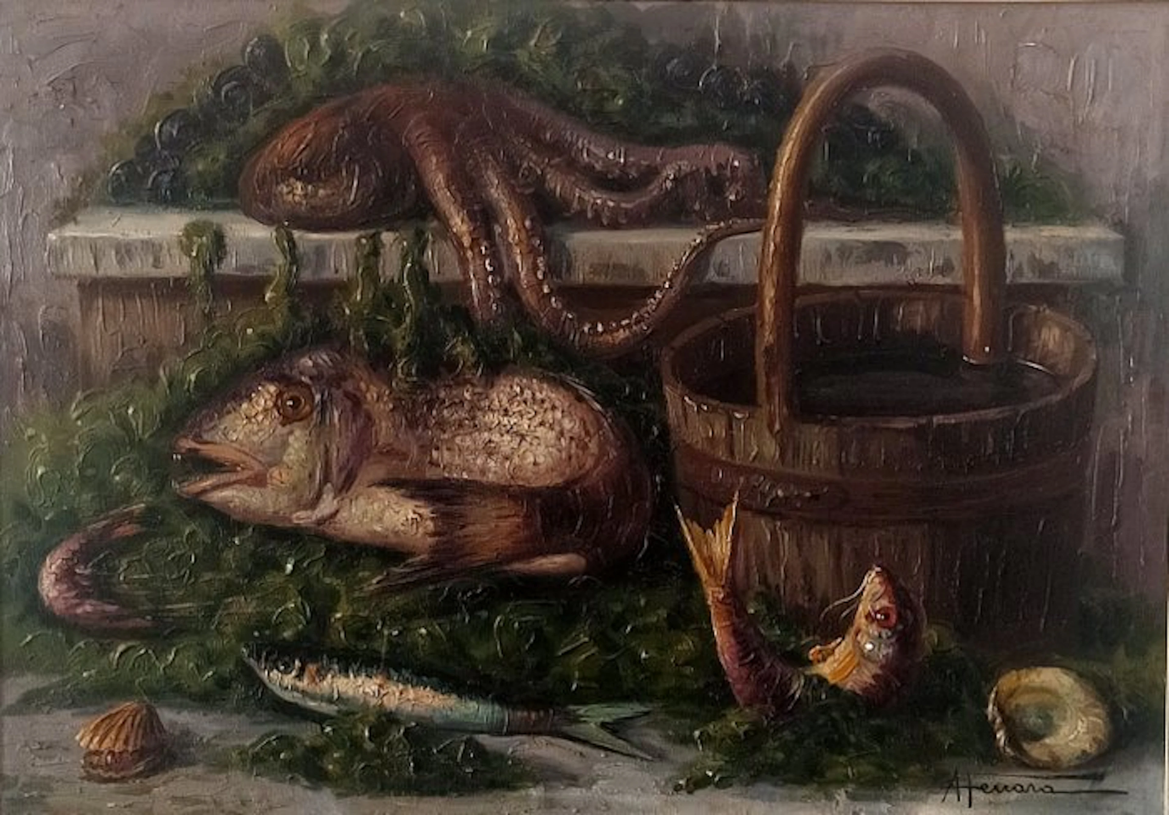 Augusto Ferrara (1950) - Natura morta con pesci