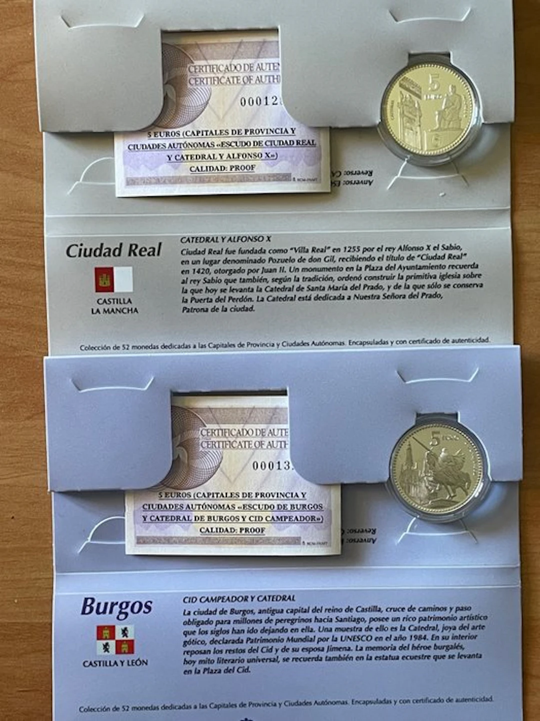 Spain. 5 Euro 2011 "Ciudad Real" + "Burgos" (2 coins) Proof (No reserve price)